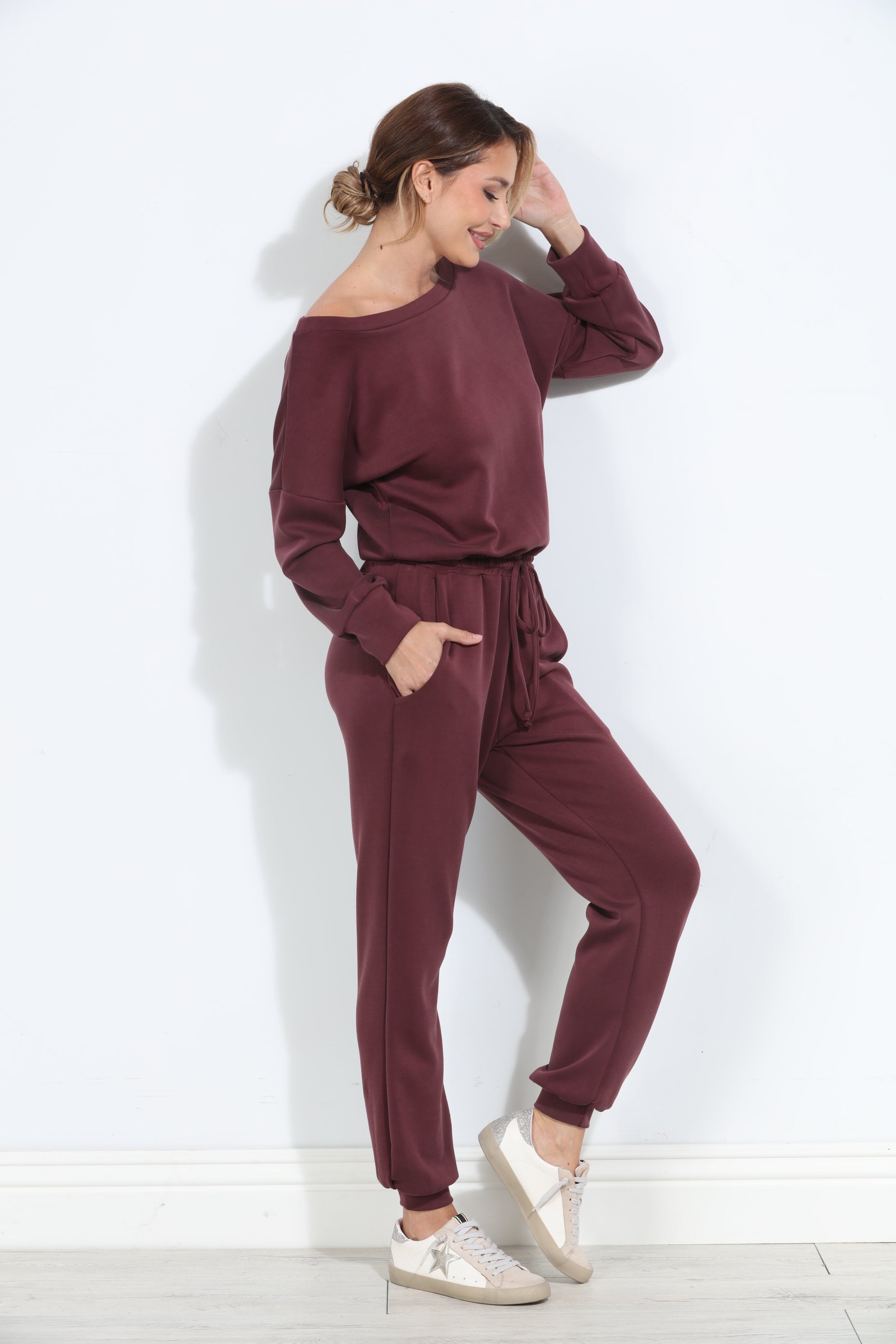 Wine Soft Stretch Jumpsuit-BEST SELLER