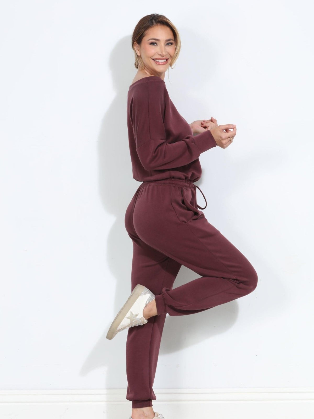 Wine Soft Stretch Jumpsuit-BEST SELLER