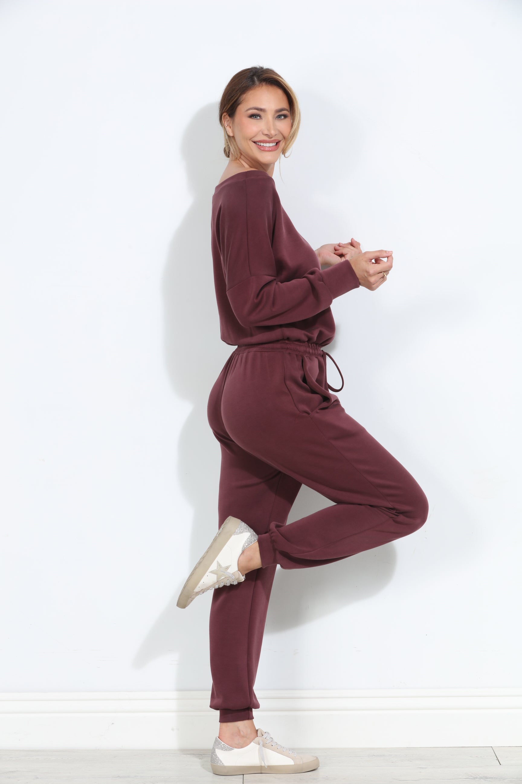 Wine Soft Stretch Jumpsuit-BEST SELLER