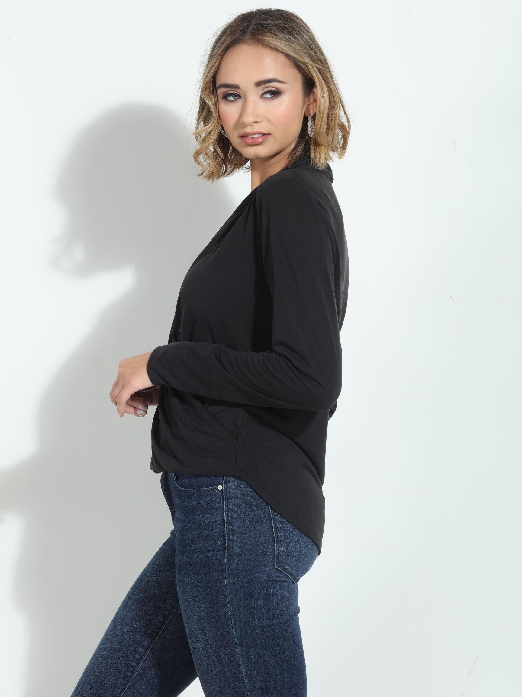 Black Cupro Draped Surplice Top-BEST SELLER
