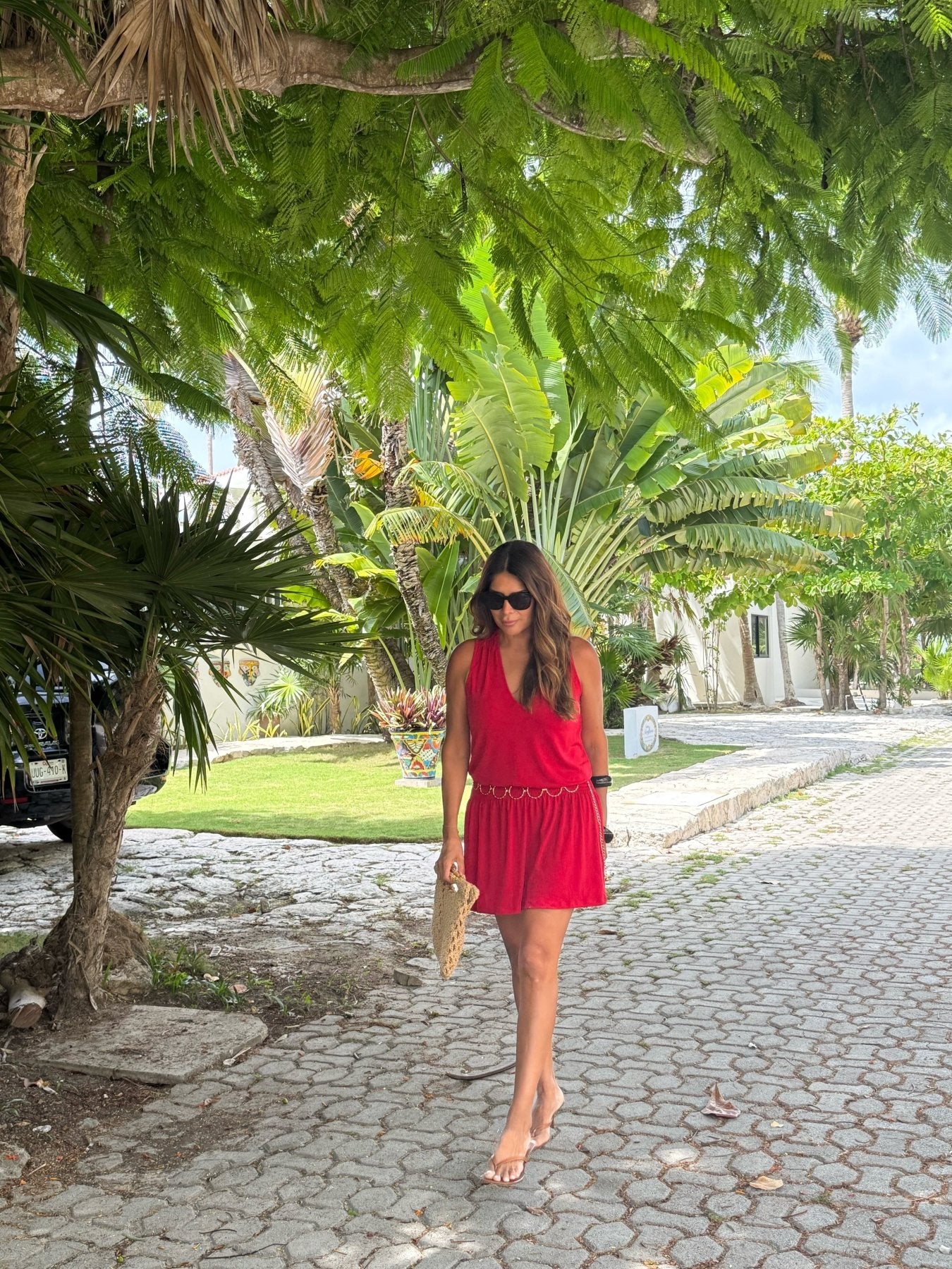 Red Stretch V Neck Tank Dress-BEST SELLER