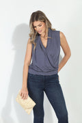Arlita Navy Stripe Banded Surplice Tank-BEST SELLERS