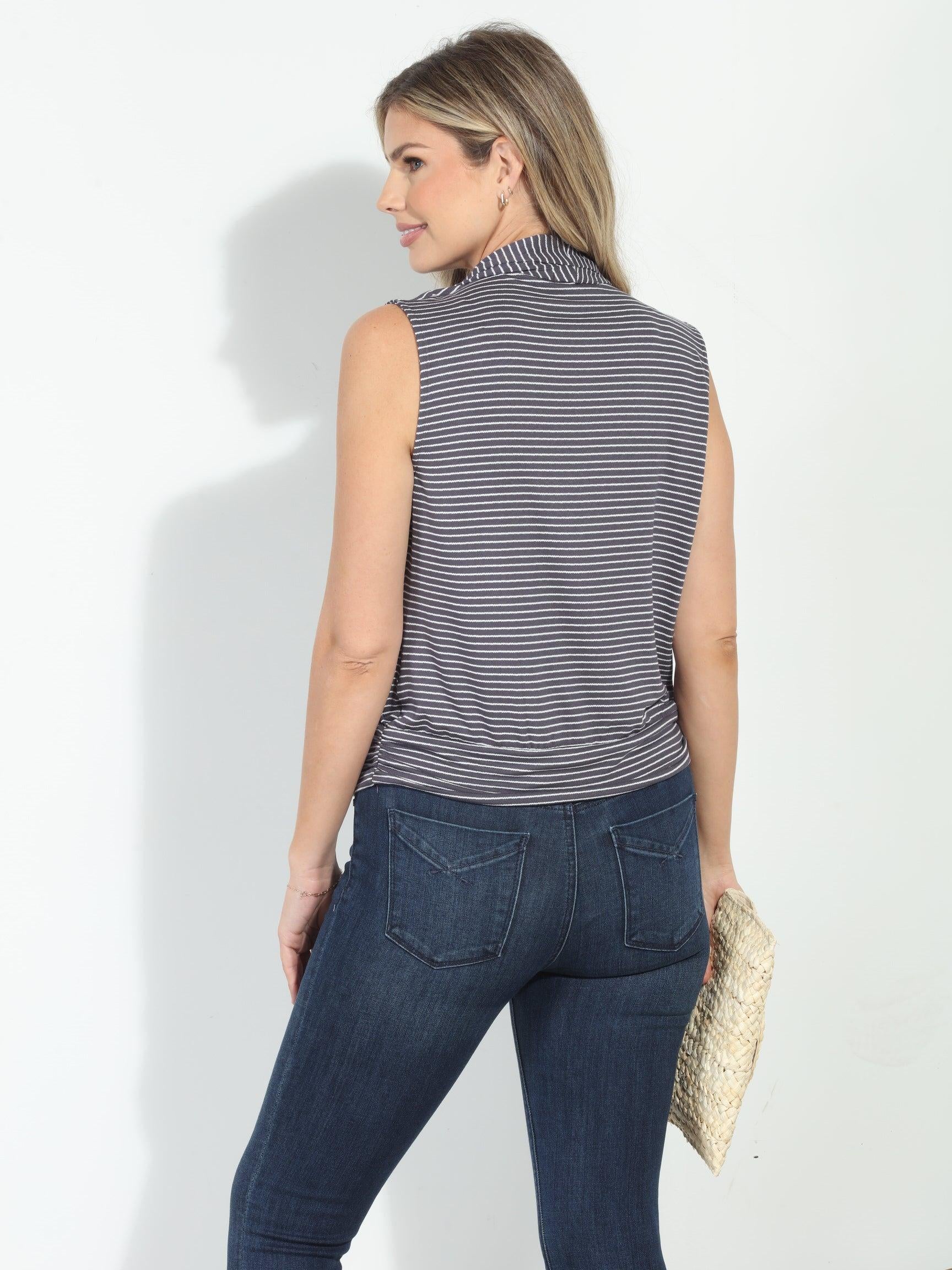 Keili Grey Banded Surplice Tank-BEST SELLERS