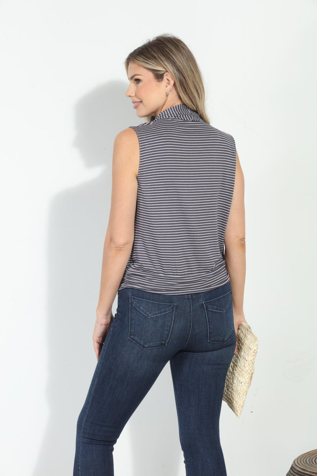 Keili Grey Banded Surplice Tank-BEST SELLERS