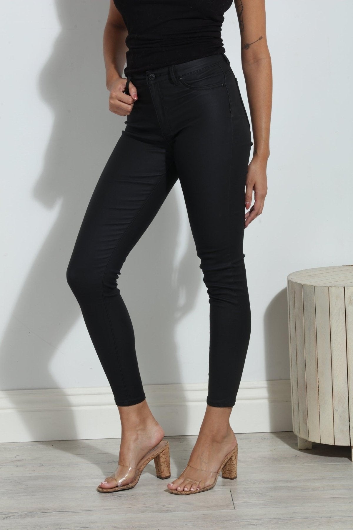 Tractr High Rise Skinny-Black Coated- FINAL SALE