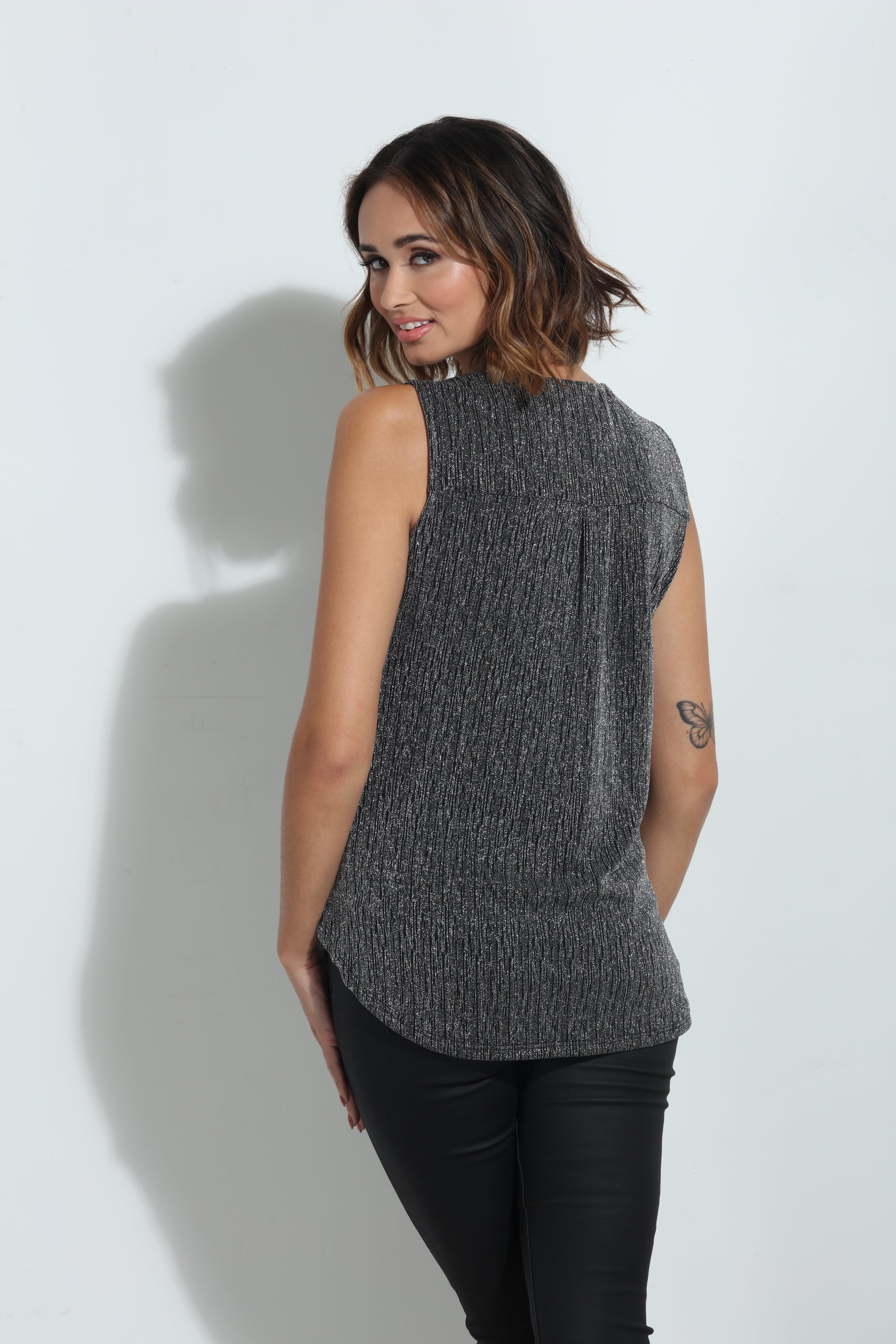 The Everyday Surplice Tank-Black & Silver Sparkle -BEST SELLER by