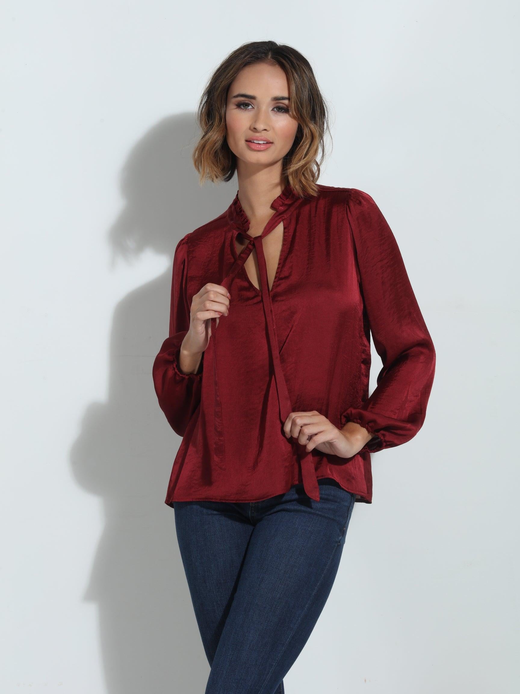 Ruby Satin Tie Neck Blouse