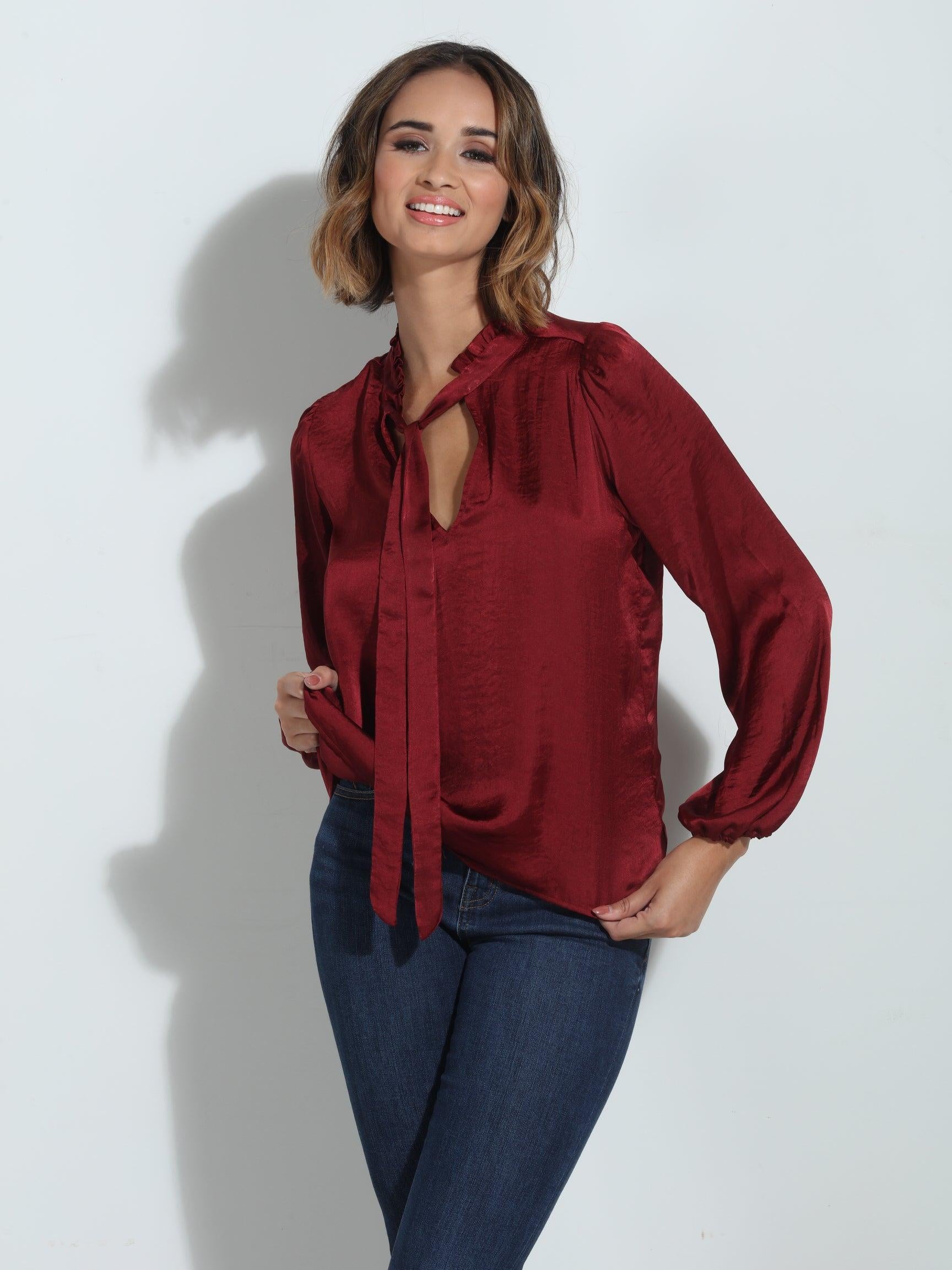 Ruby Satin Tie Neck Blouse