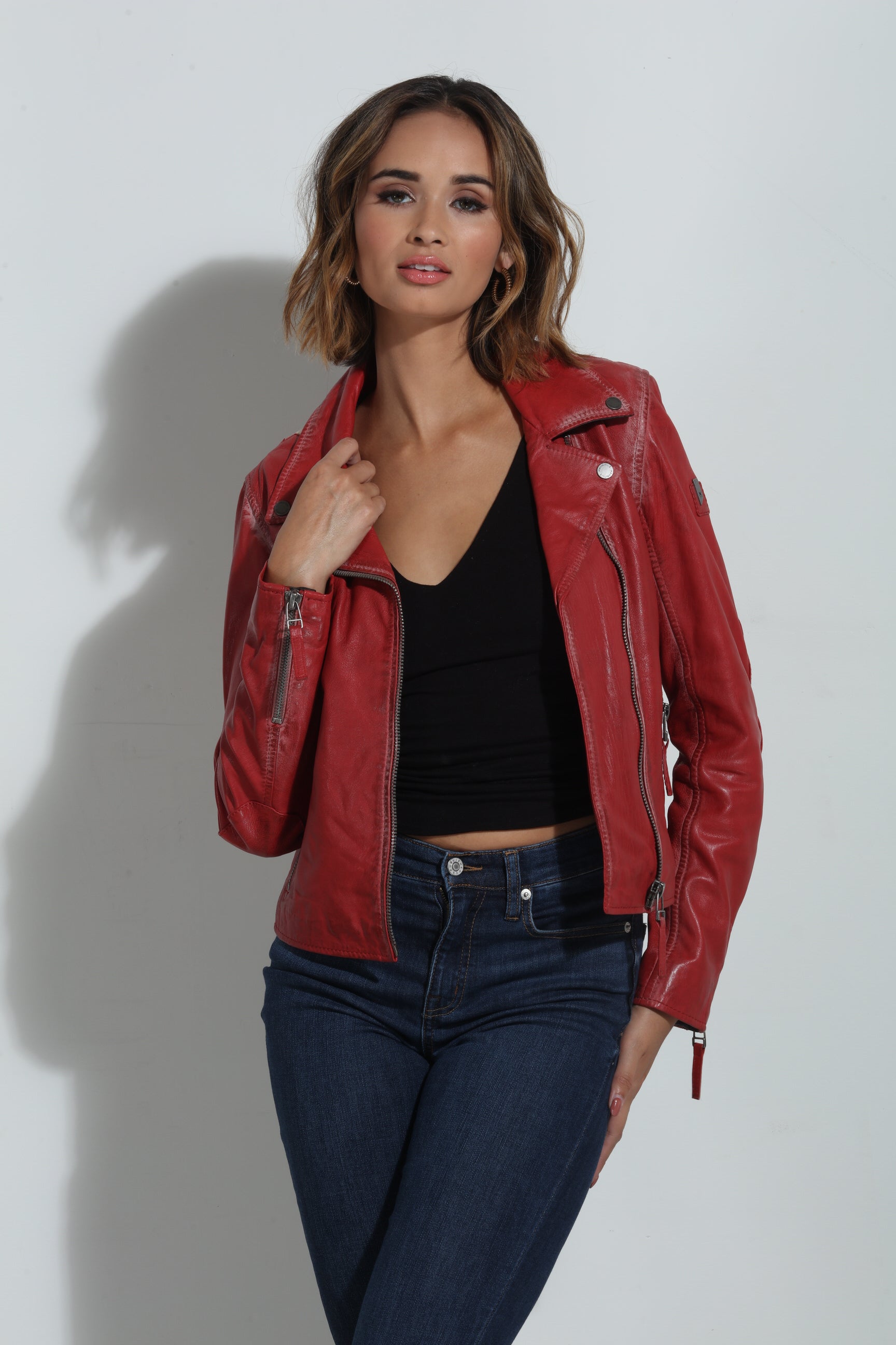 Mauritius Christy Star Leather Jacket- Red-BEST SELLER