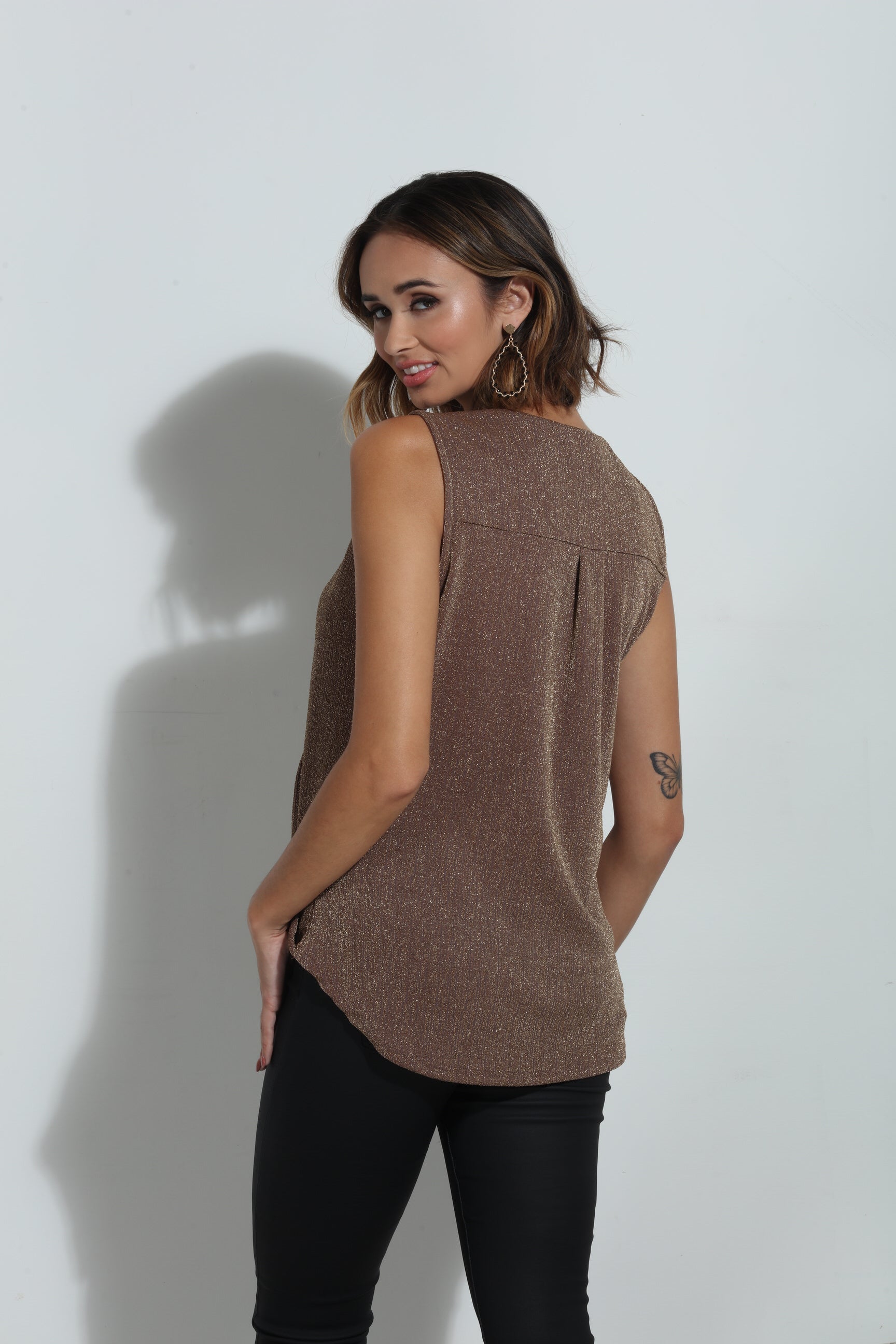The Everyday Surplice Tank-Cocoa & Gold Sparkle -BEST SELLER