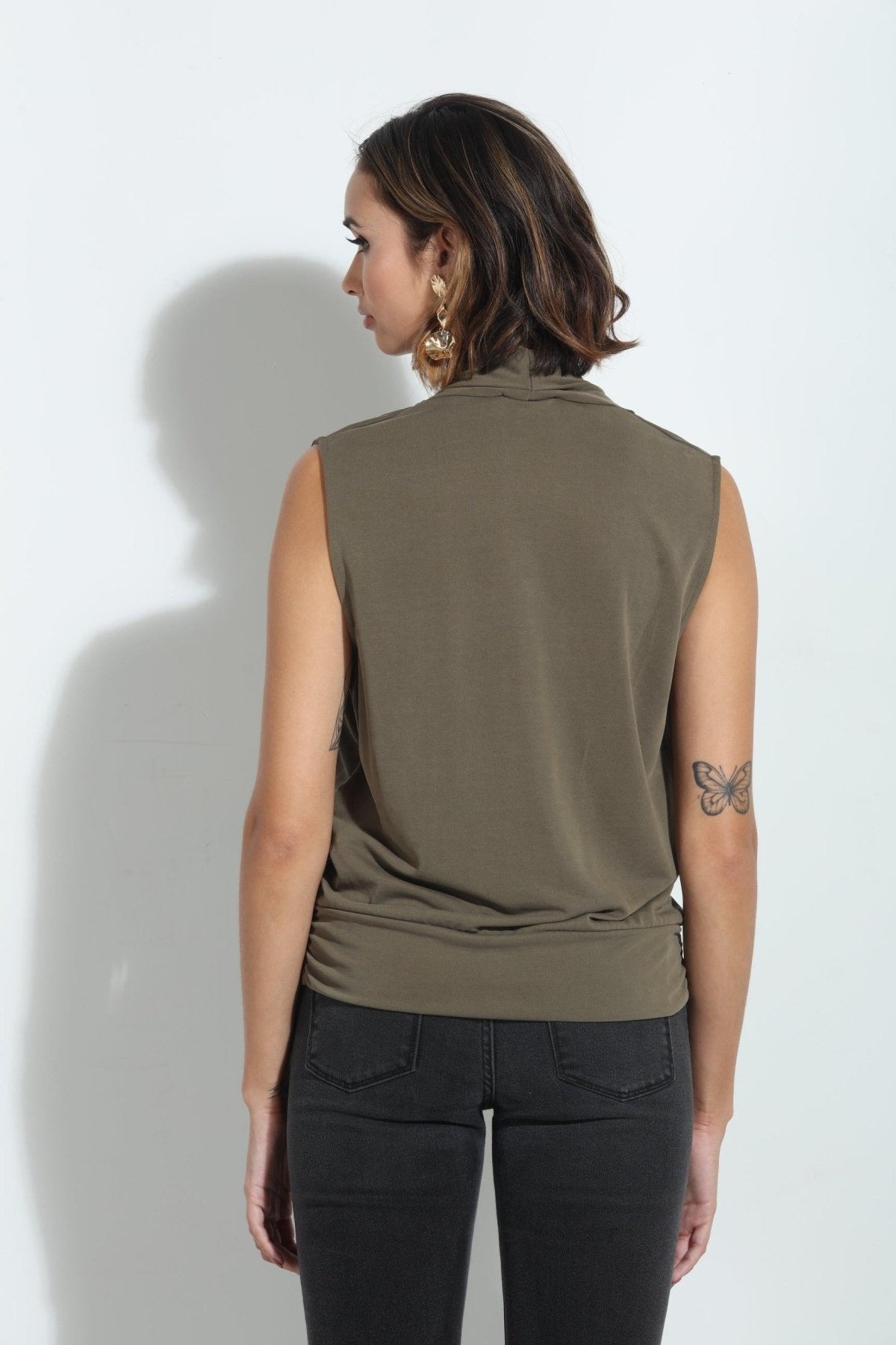 Olive Cupro Banded Surplice Tank-BEST SELLER