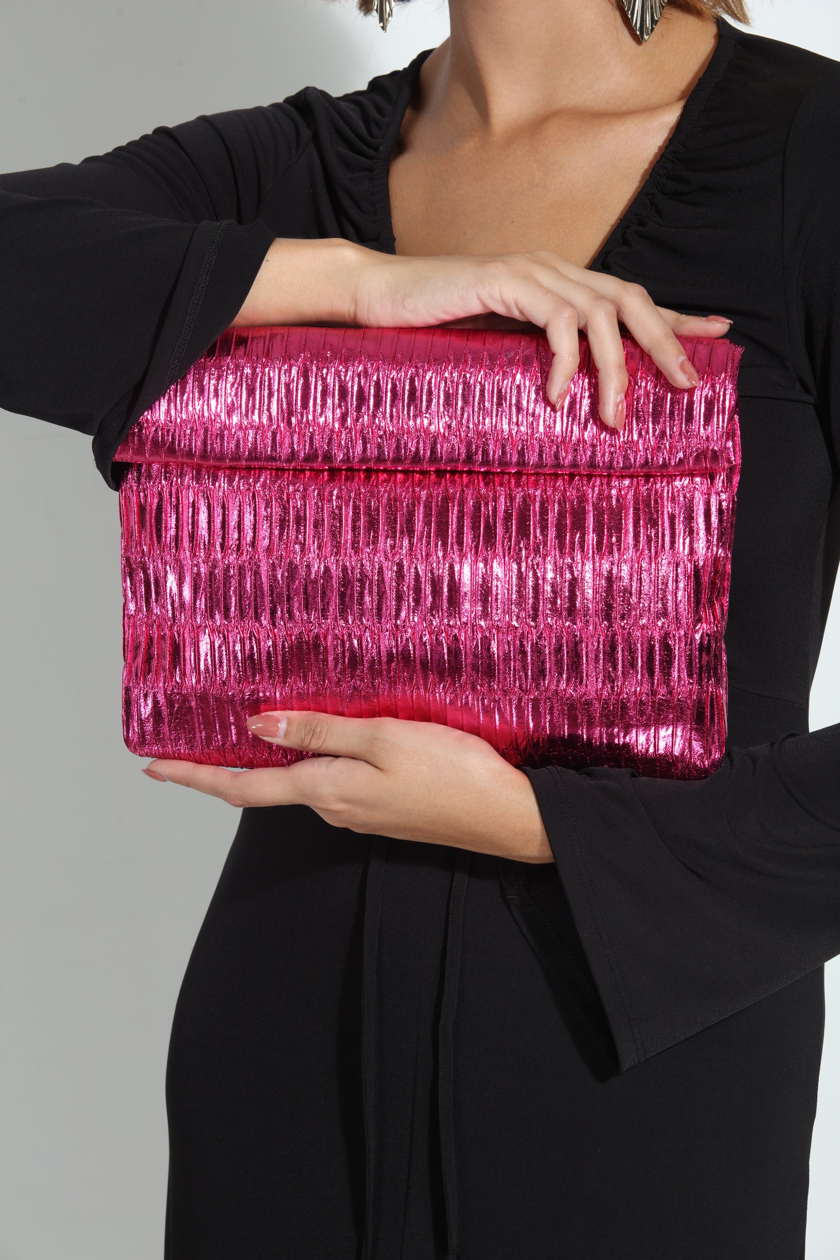 Gianna Fold Over Clutch- Hot Pink