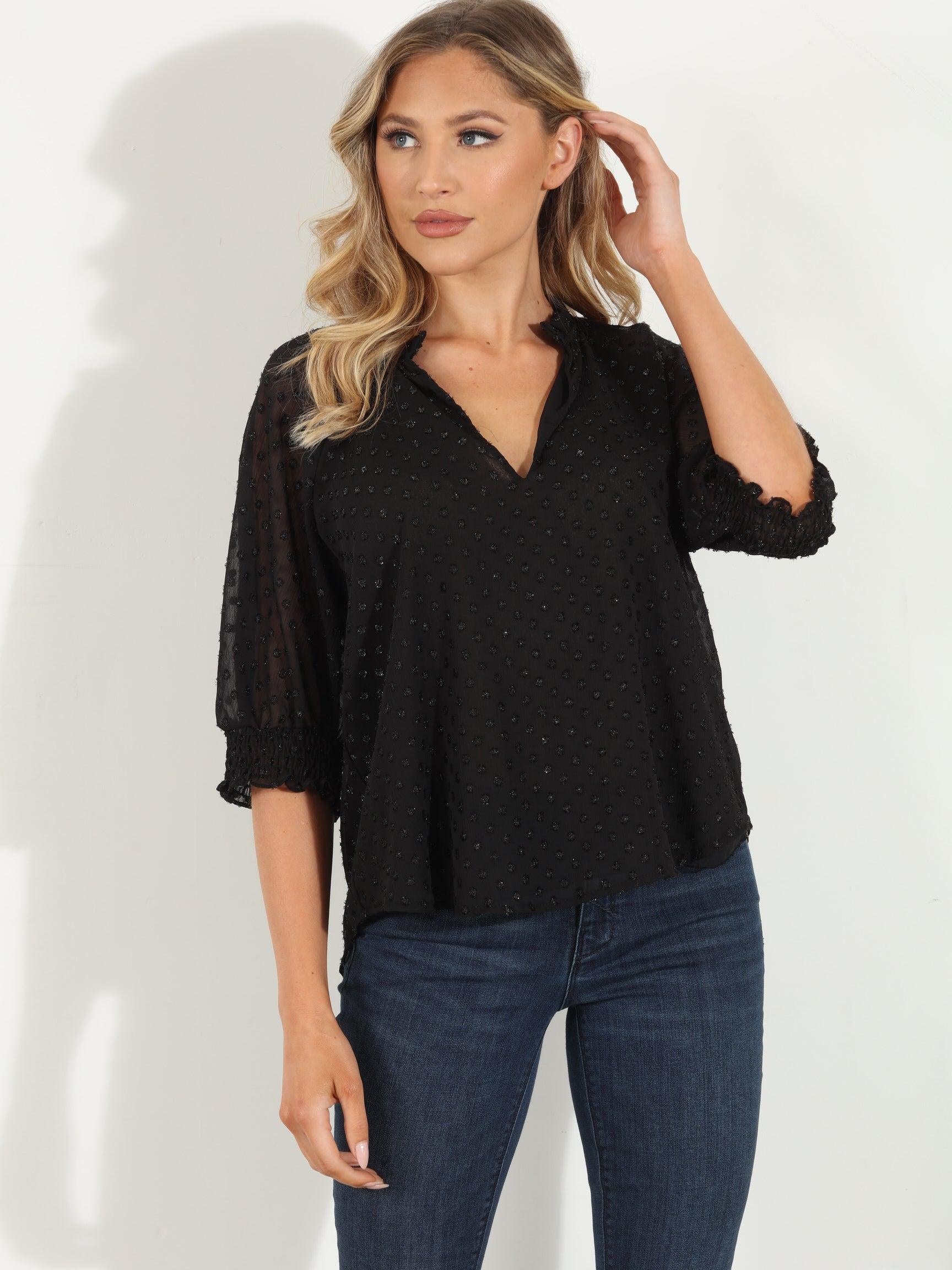 Mya Dot Split Neck Blouse