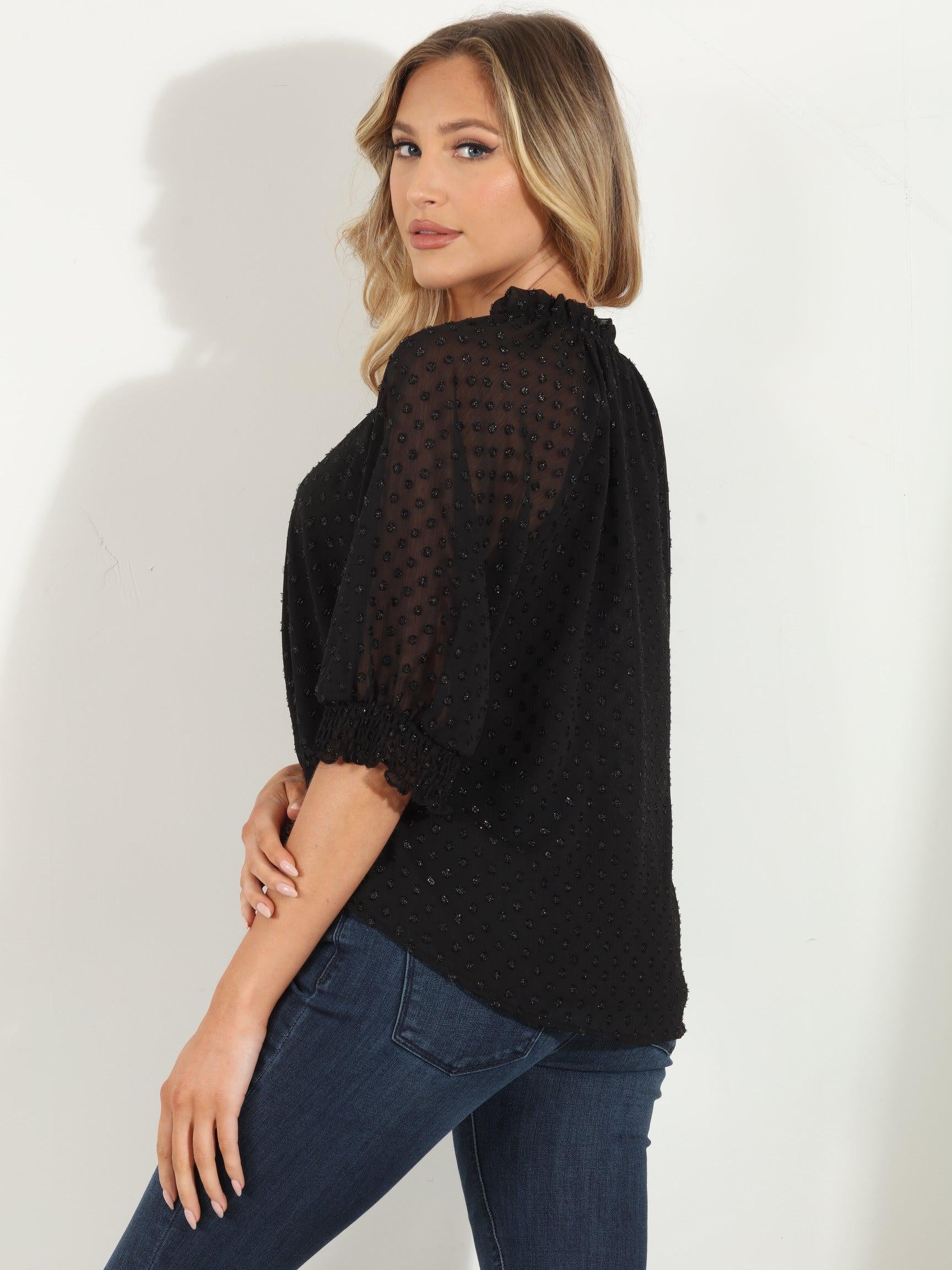 Mya Dot Split Neck Blouse