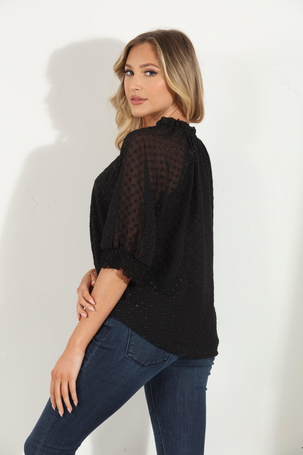 Mya Dot Split Neck Blouse-FINAL SALE