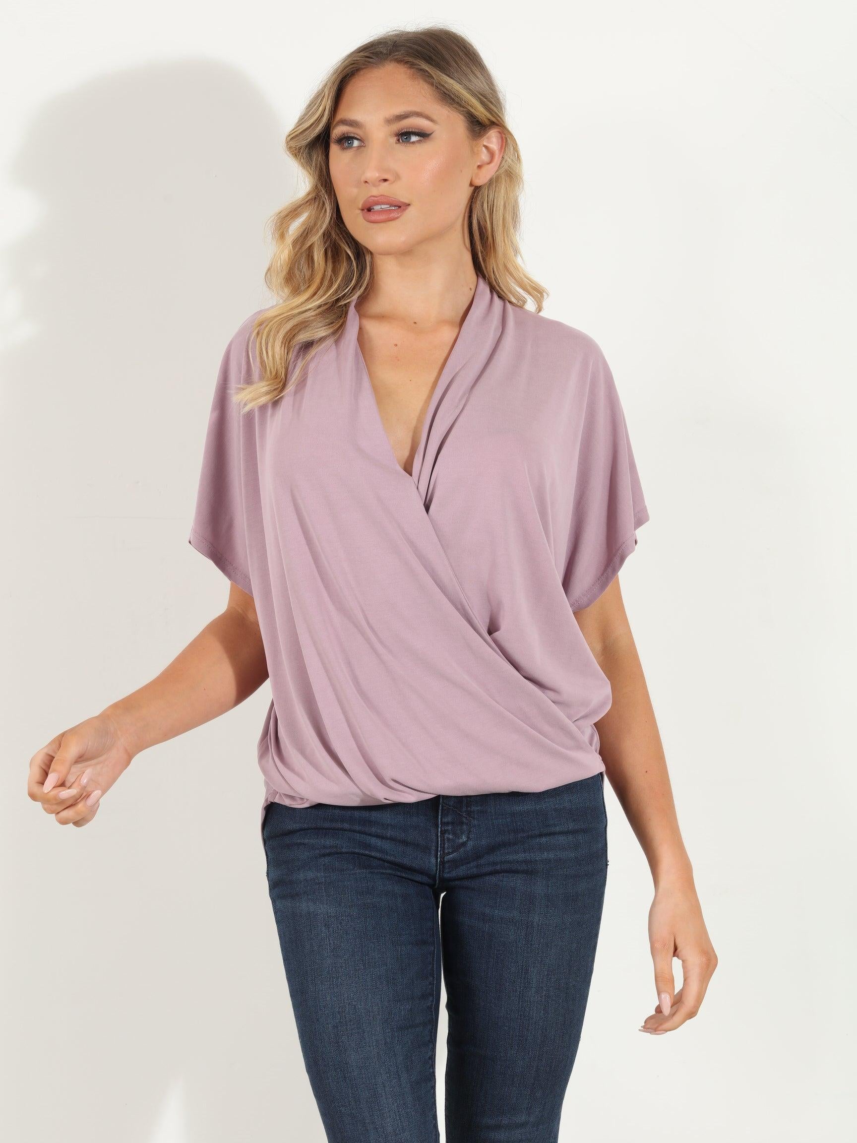 Lt Mauve Cupro Surplice Tee