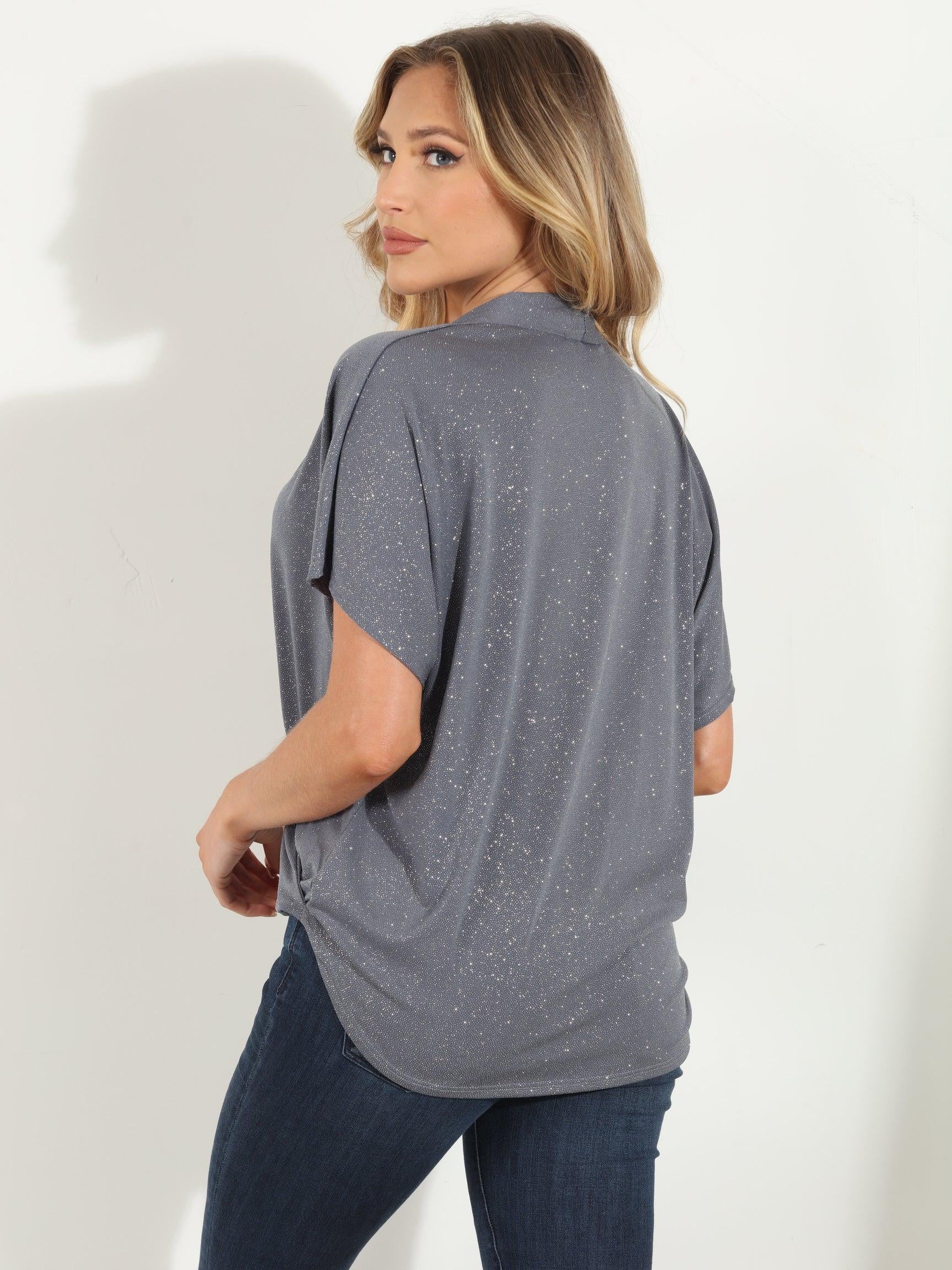 Silver Glitter Surplice Top-FINAL SALE