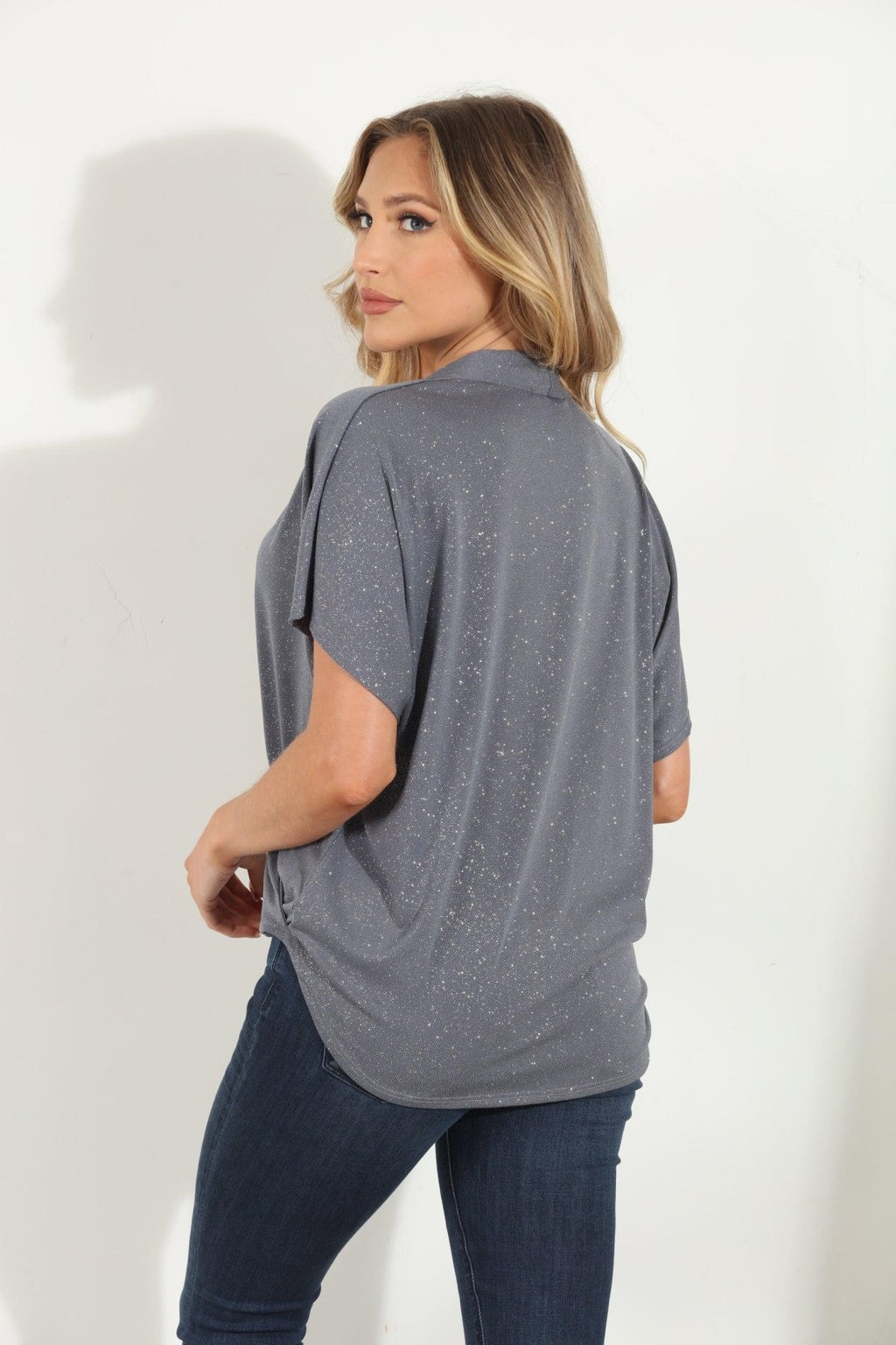 Silver Glitter Surplice Top-FINAL SALE