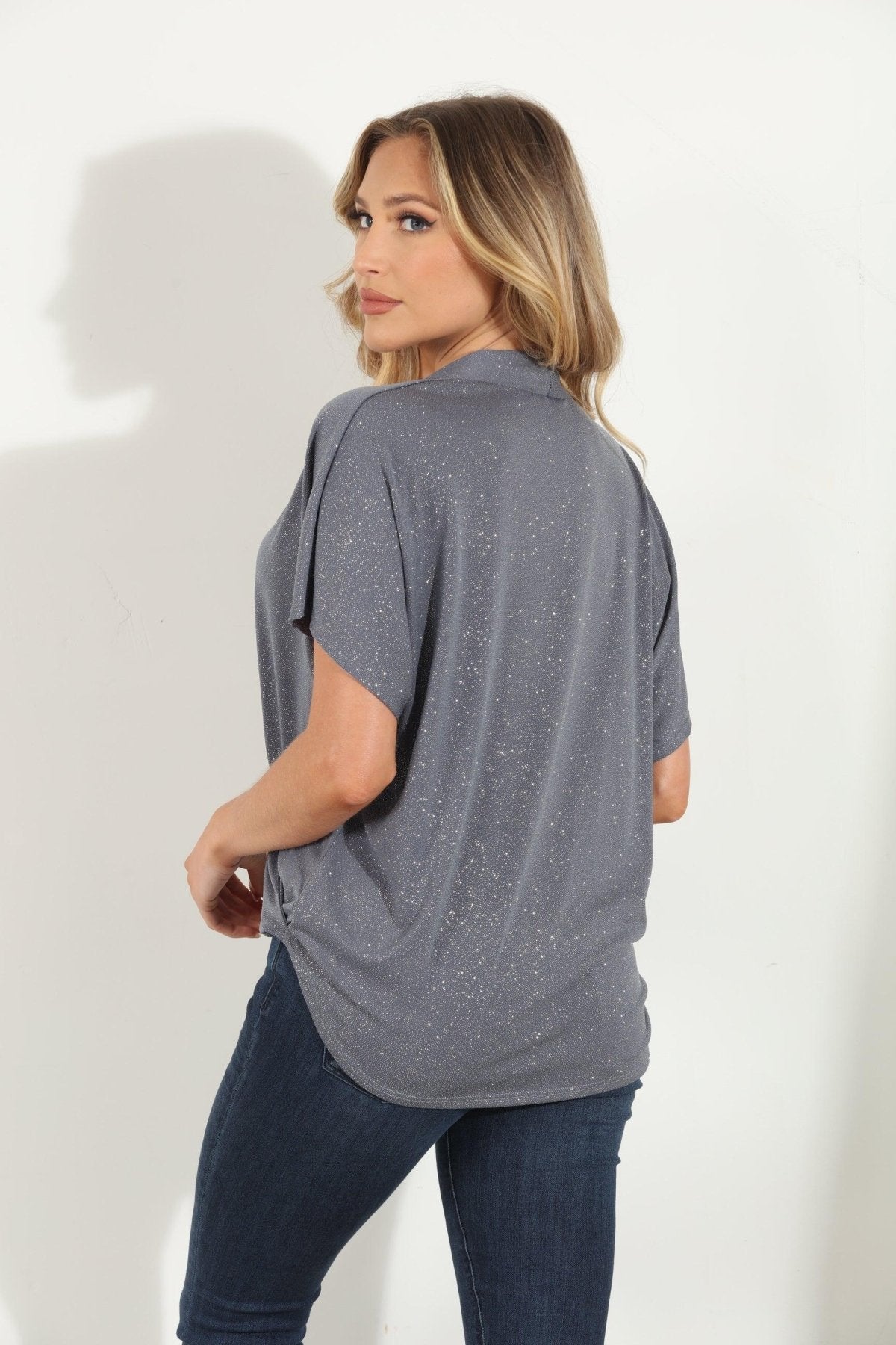 Silver Glitter Surplice Top-FINAL SALE