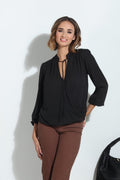 Black Split-Neck Blouse - BEST SELLER