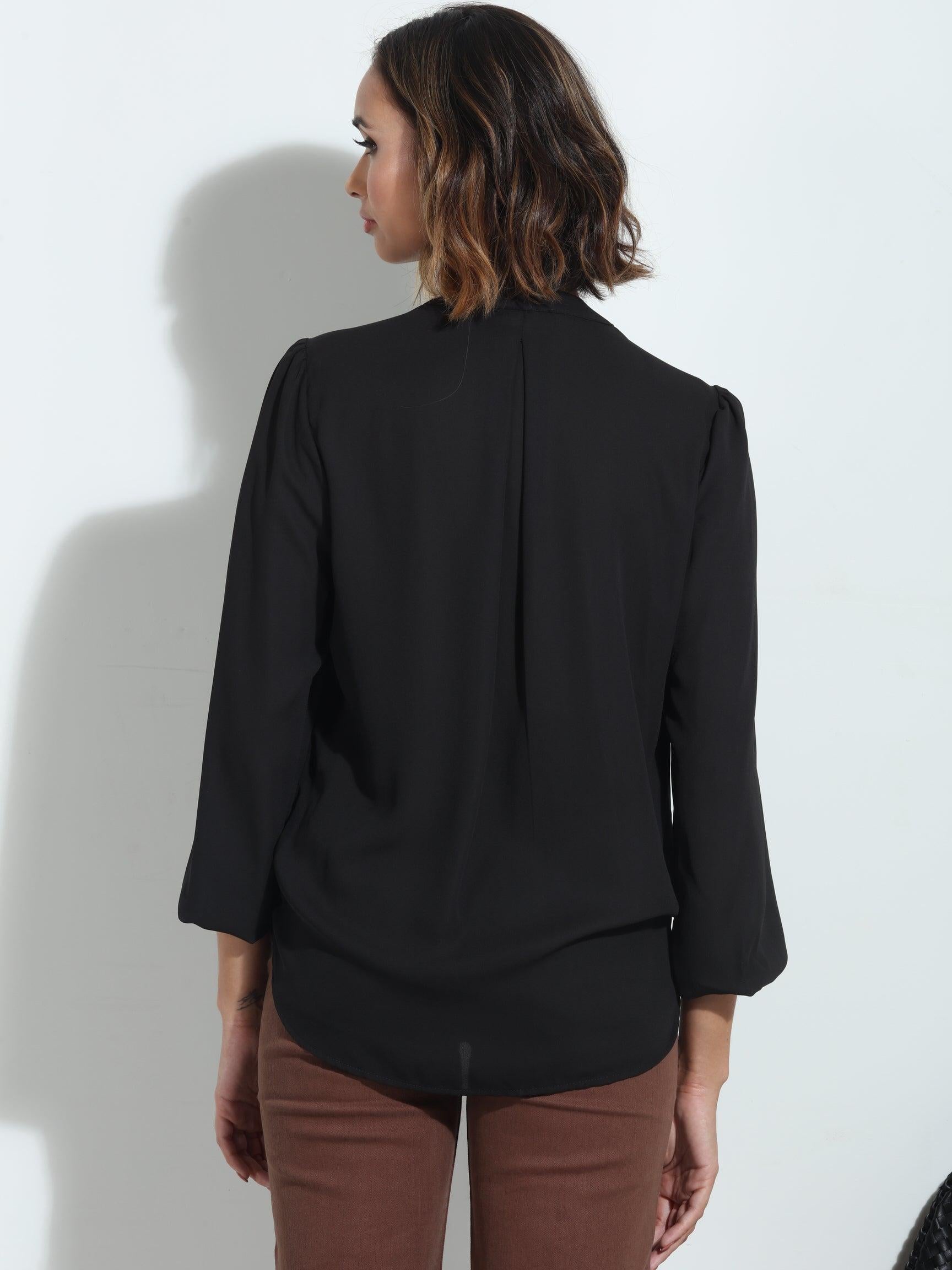Black Split-Neck Blouse - BEST SELLER