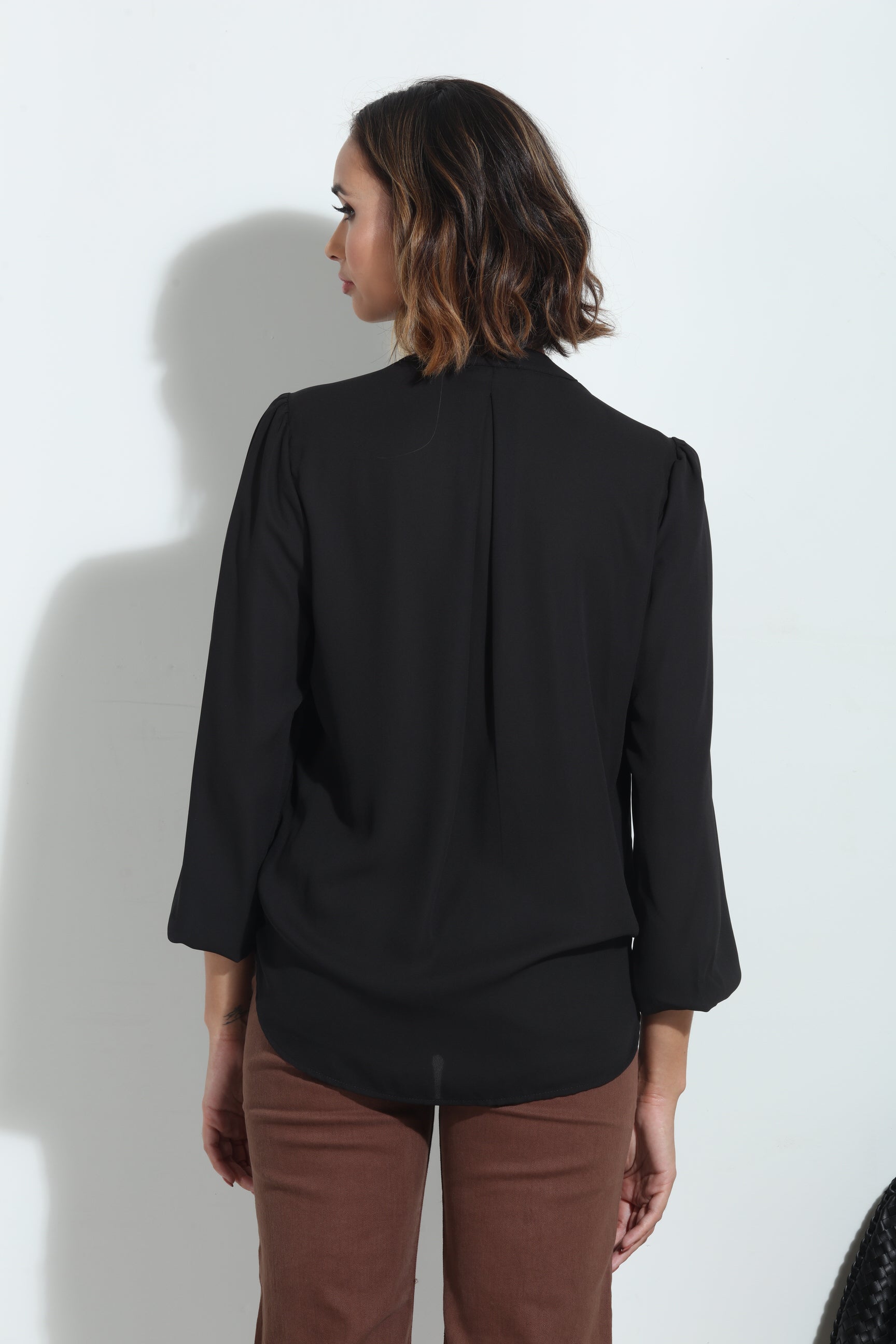 Black Split-Neck Blouse - BEST SELLER