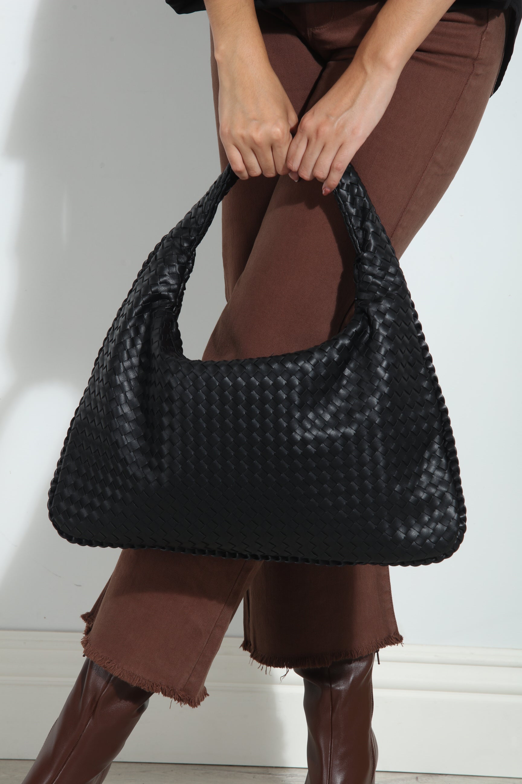 Black Woven Shoulder Purse