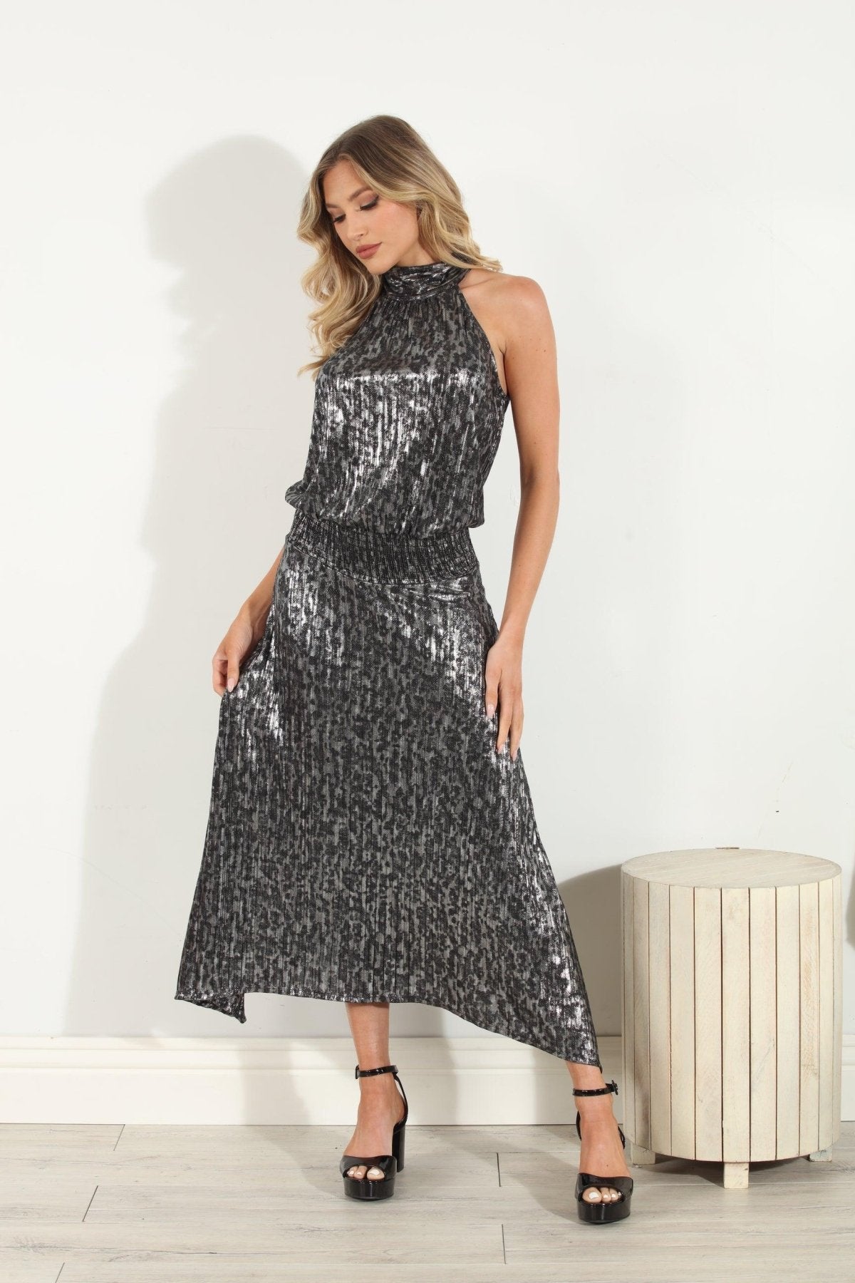 Gina Pleats Halter Maxi Dress-FINAL SALE