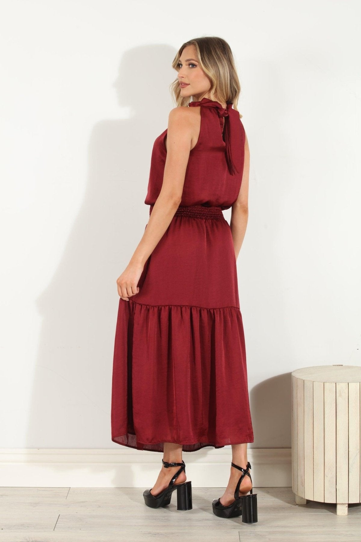 Ruby Satin Halter Maxi-FINAL SALE