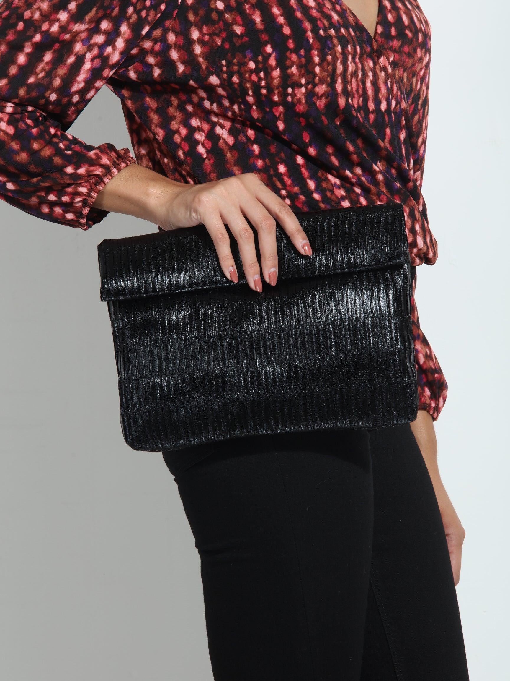 Gianna Fold Over Clutch- Black-FINAL SALE