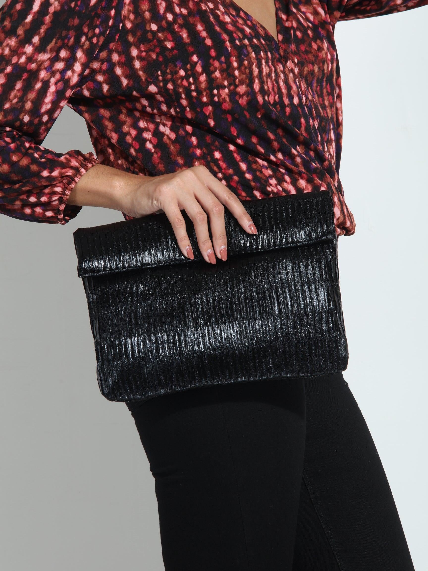 Gianna Fold Over Clutch- Black-FINAL SALE