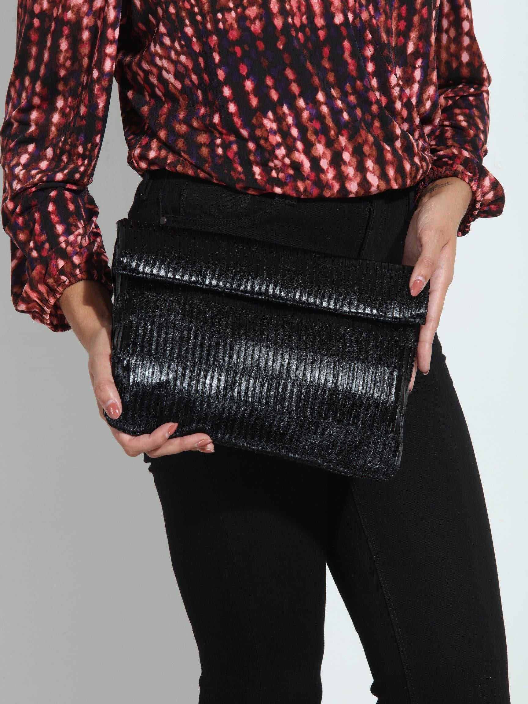 Gianna Fold Over Clutch- Black-FINAL SALE