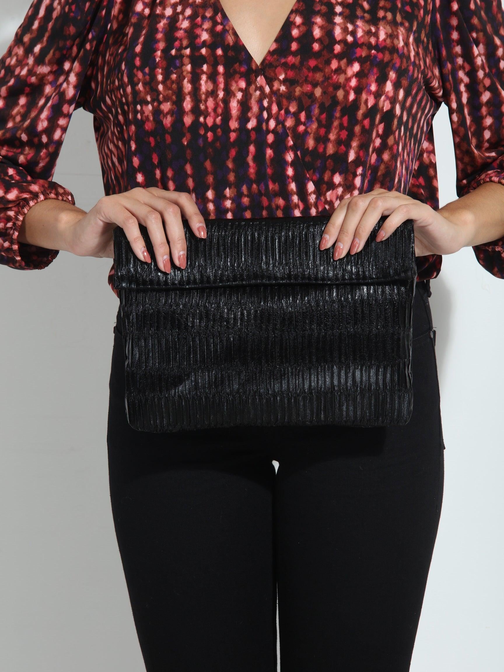 Gianna Fold Over Clutch- Black-FINAL SALE