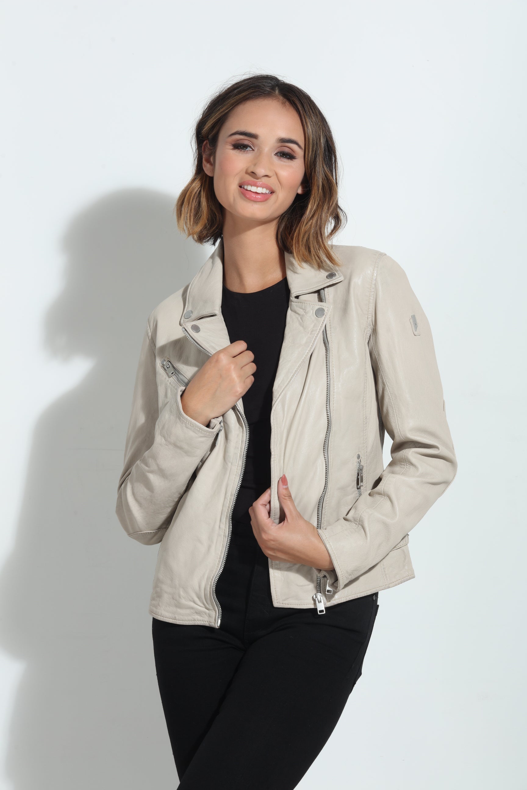 Sofia RF Leather Jacket, Off White – mauritiusleather