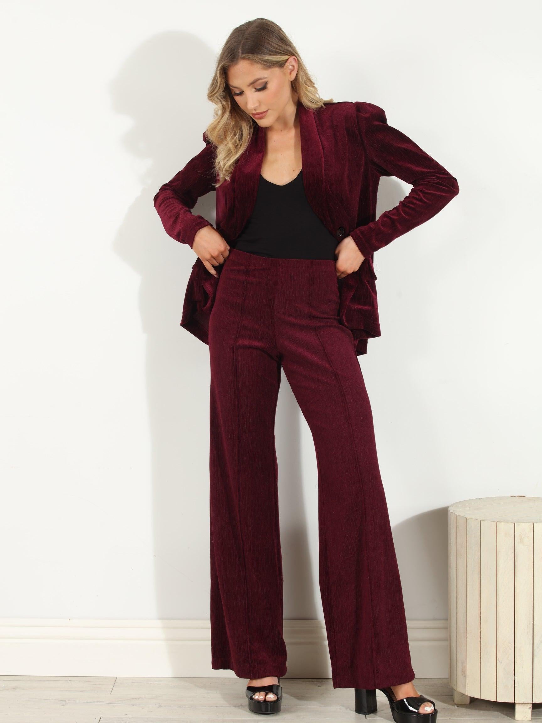 Merlot Velvet Shirred Blazer-FINAL SALE
