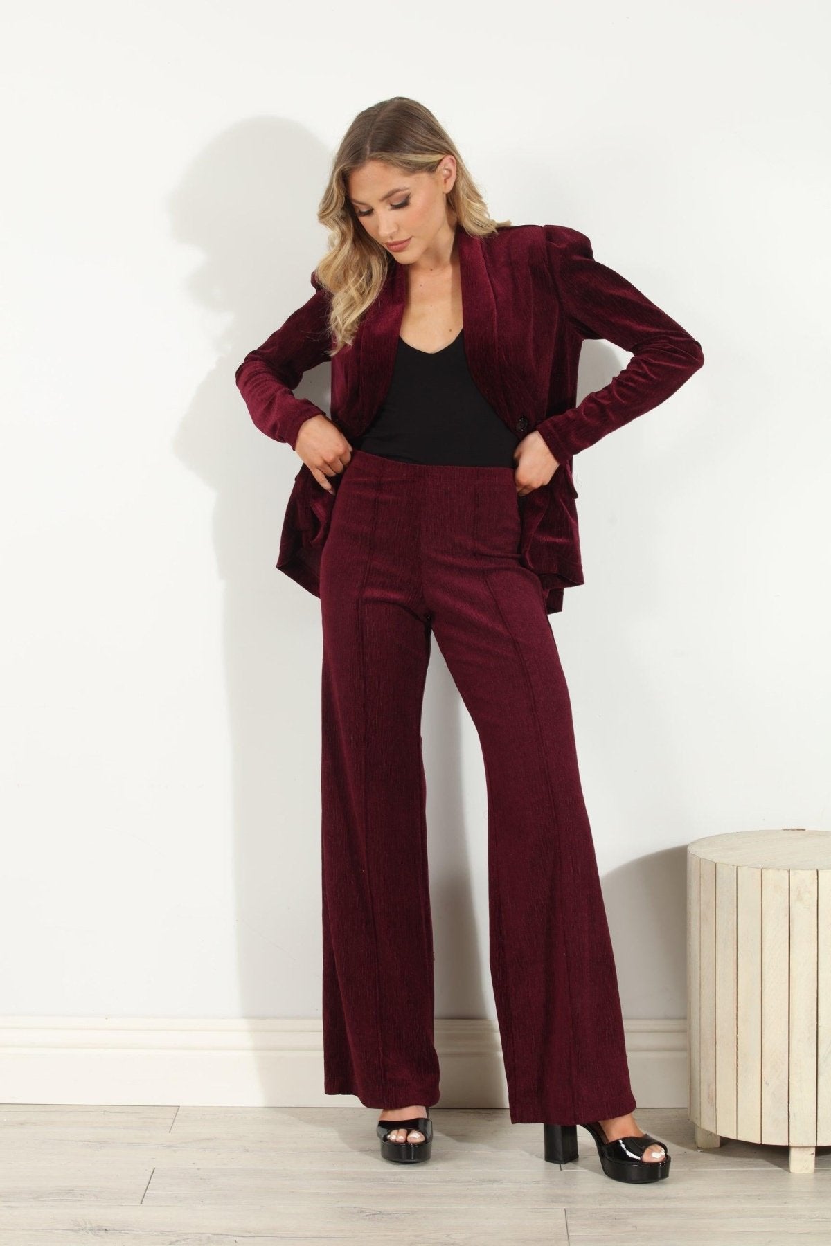 Merlot Velvet Shirred Blazer-FINAL SALE
