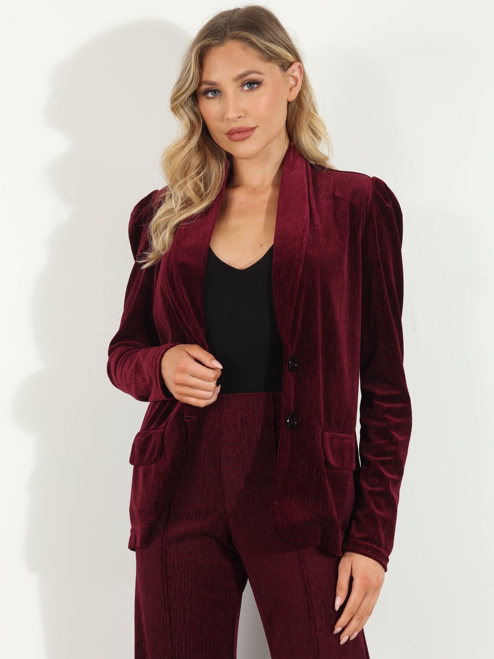 Merlot Velvet Shirred Blazer-FINAL SALE