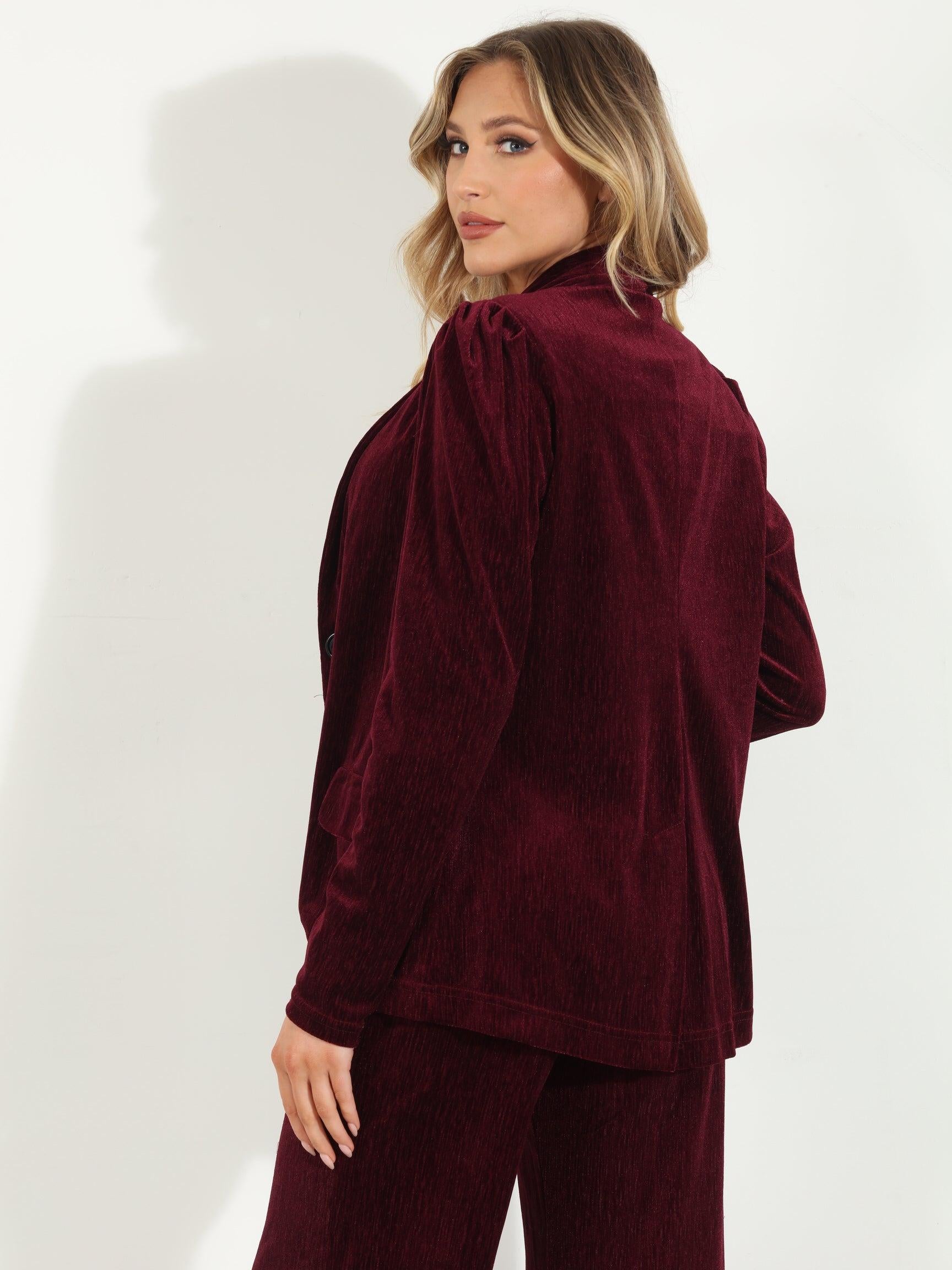 Merlot Velvet Shirred Blazer-FINAL SALE