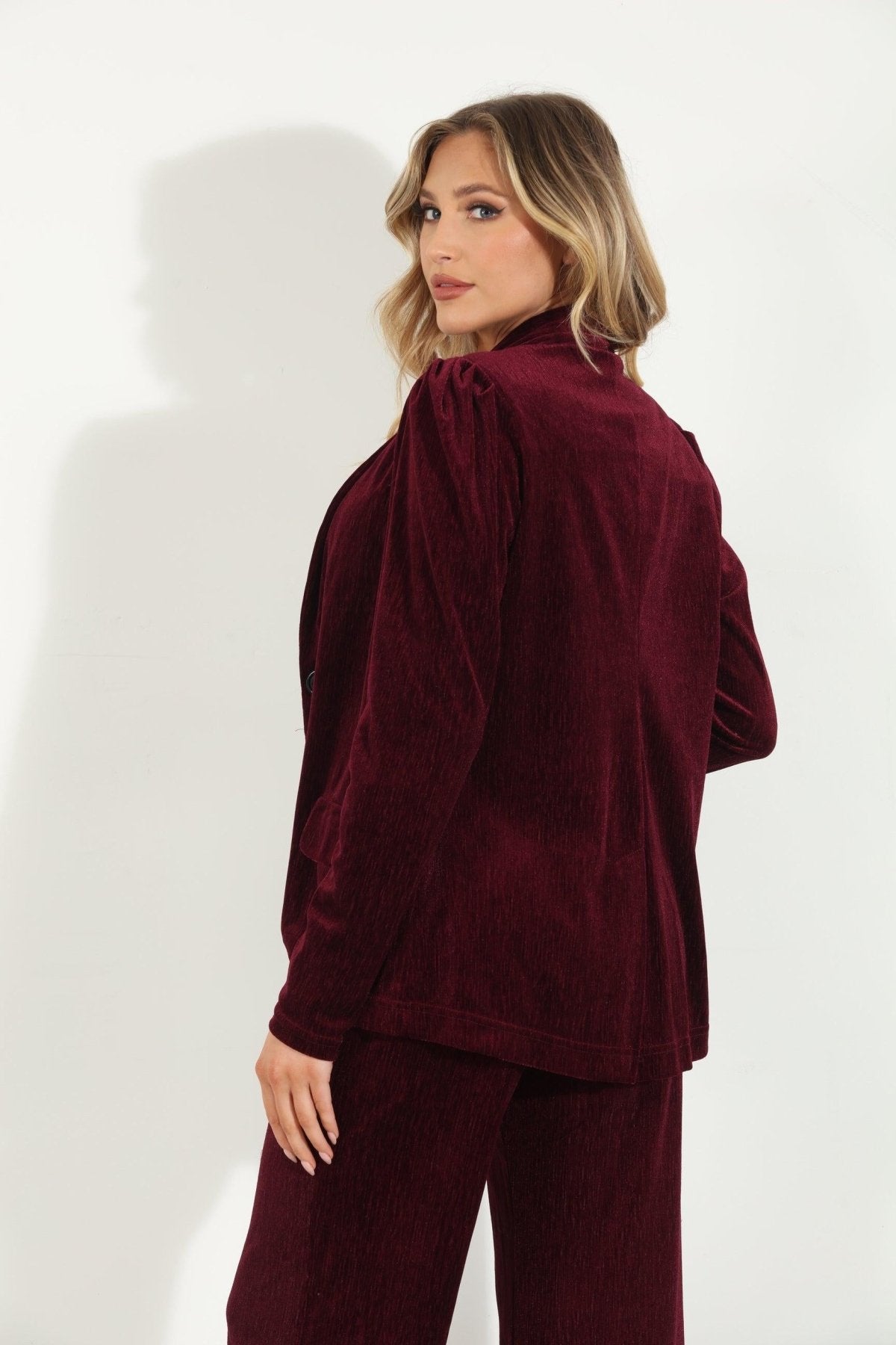 Merlot Velvet Shirred Blazer-FINAL SALE