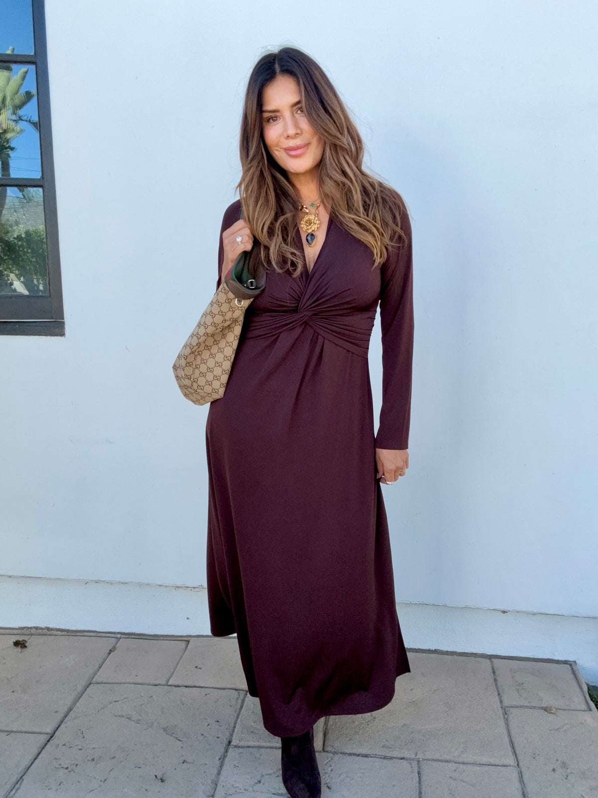 Espresso Stretch Twist Long Sleeve Maxi-BEST SELLER