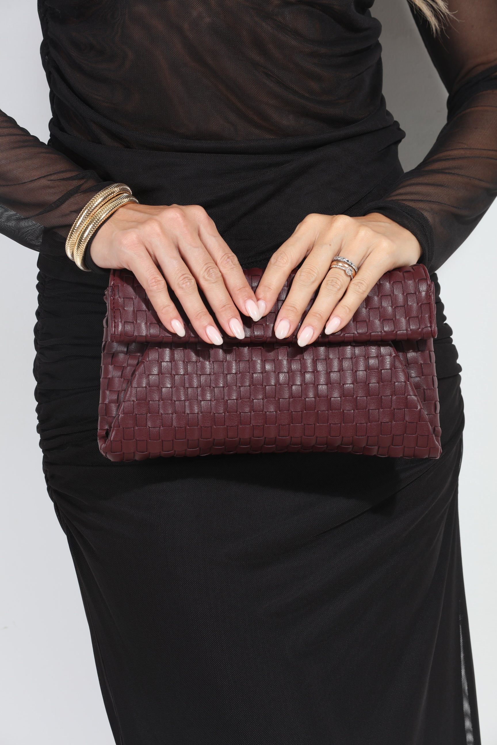 Merlot Woven Foldover Clutch