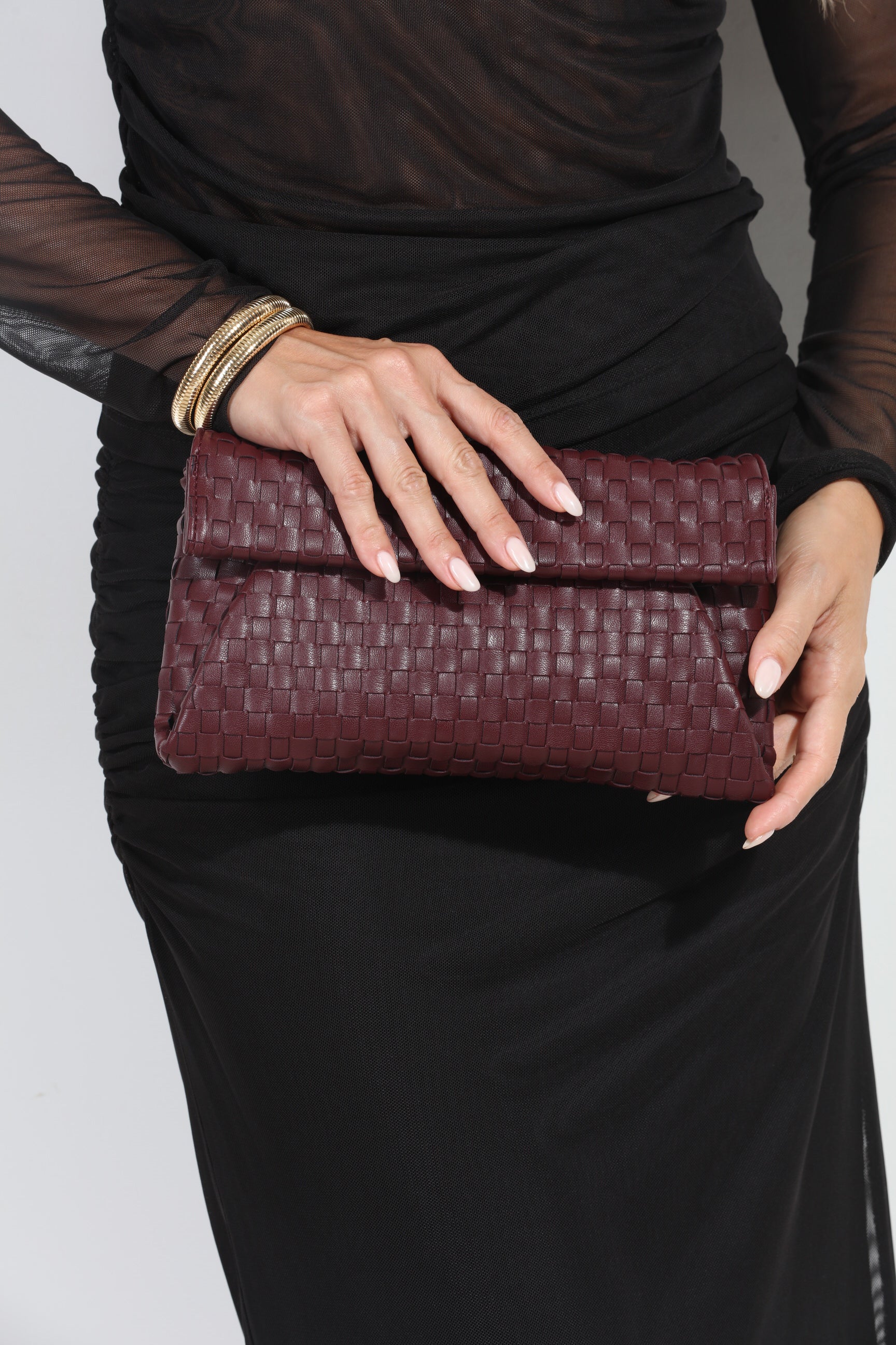 Merlot Woven Foldover Clutch