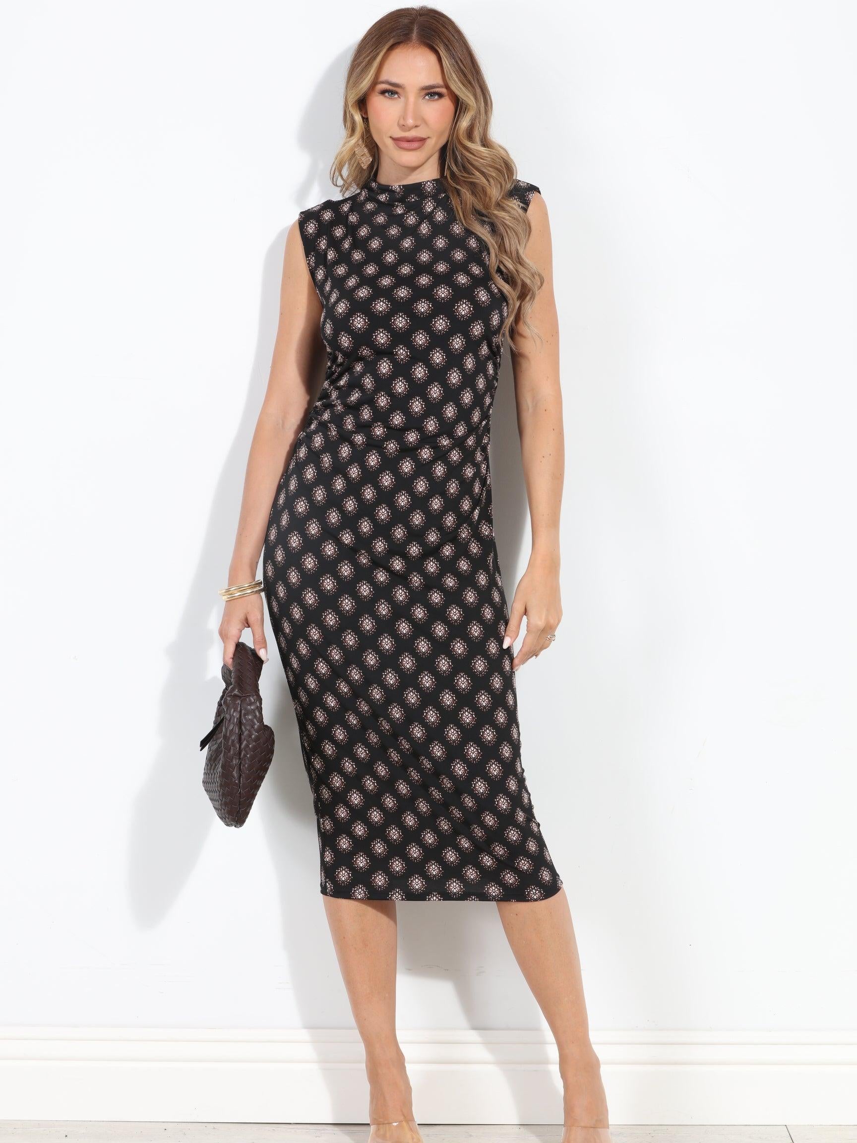 Thalia Bodycon Mock Neck Midi Dress