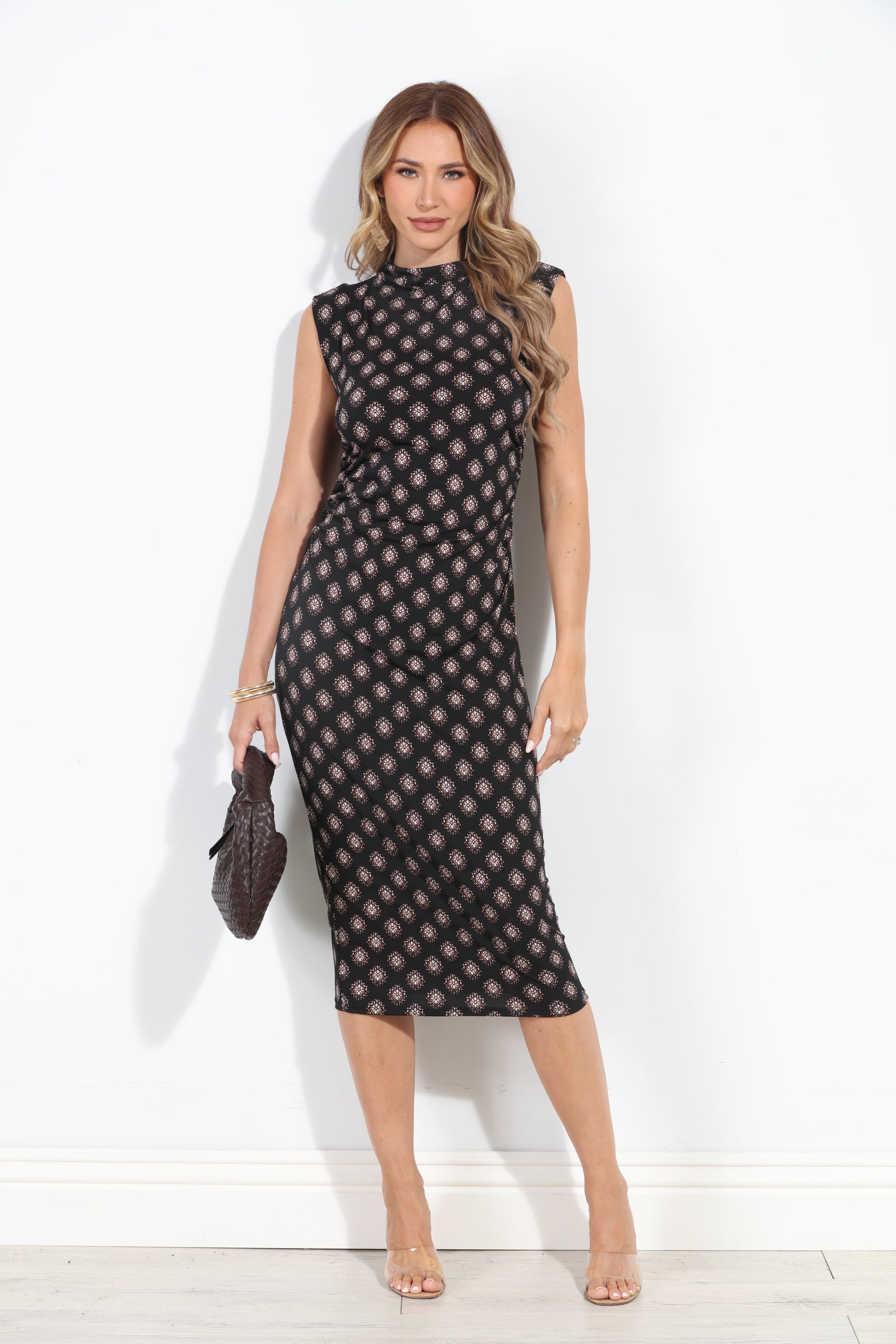 Thalia Bodycon Mock Neck Midi Dress