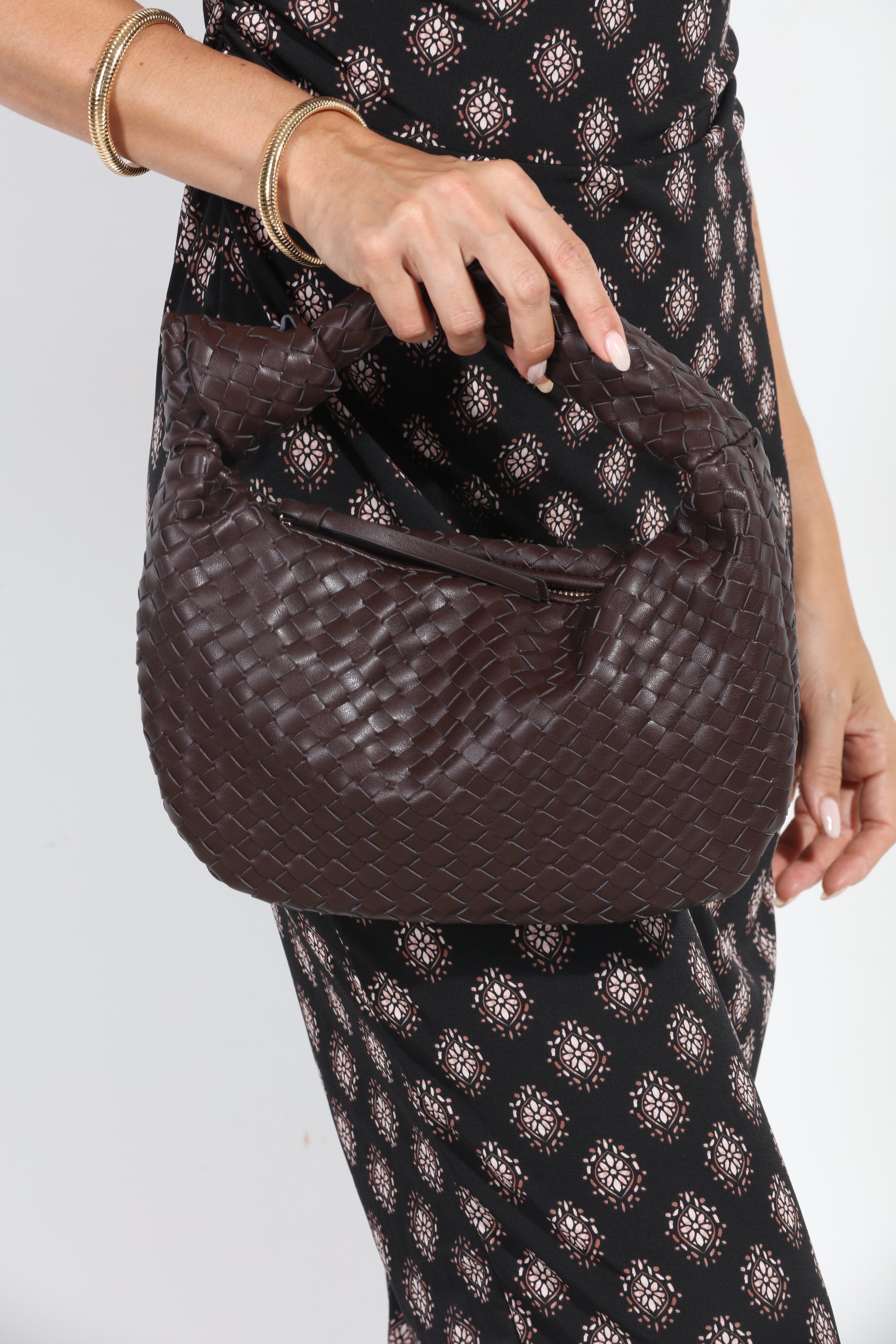 Chocolate Knot Woven Shoulder Purse