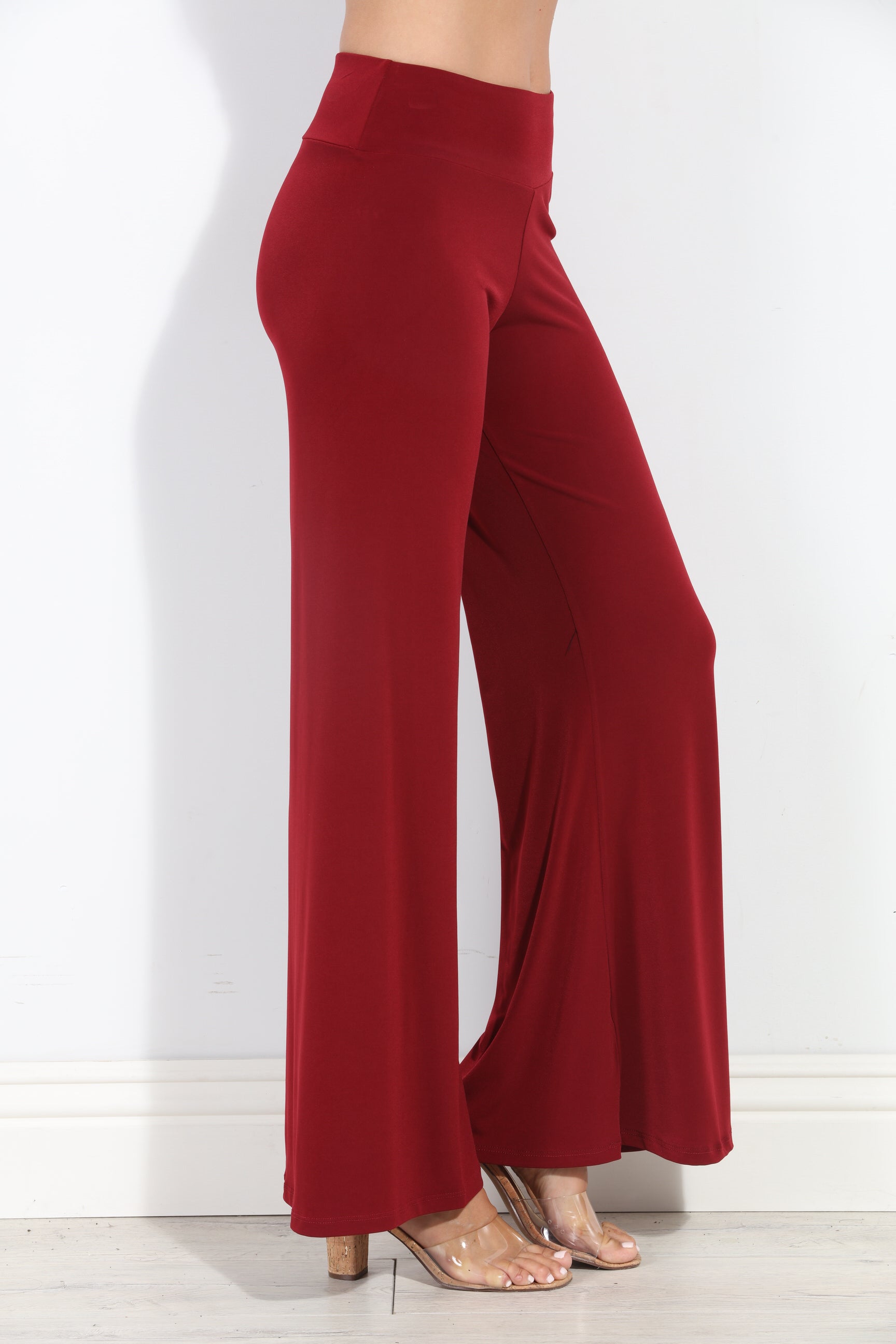 Burgundy Stretch Wide Leg Pants-BEST SELLER