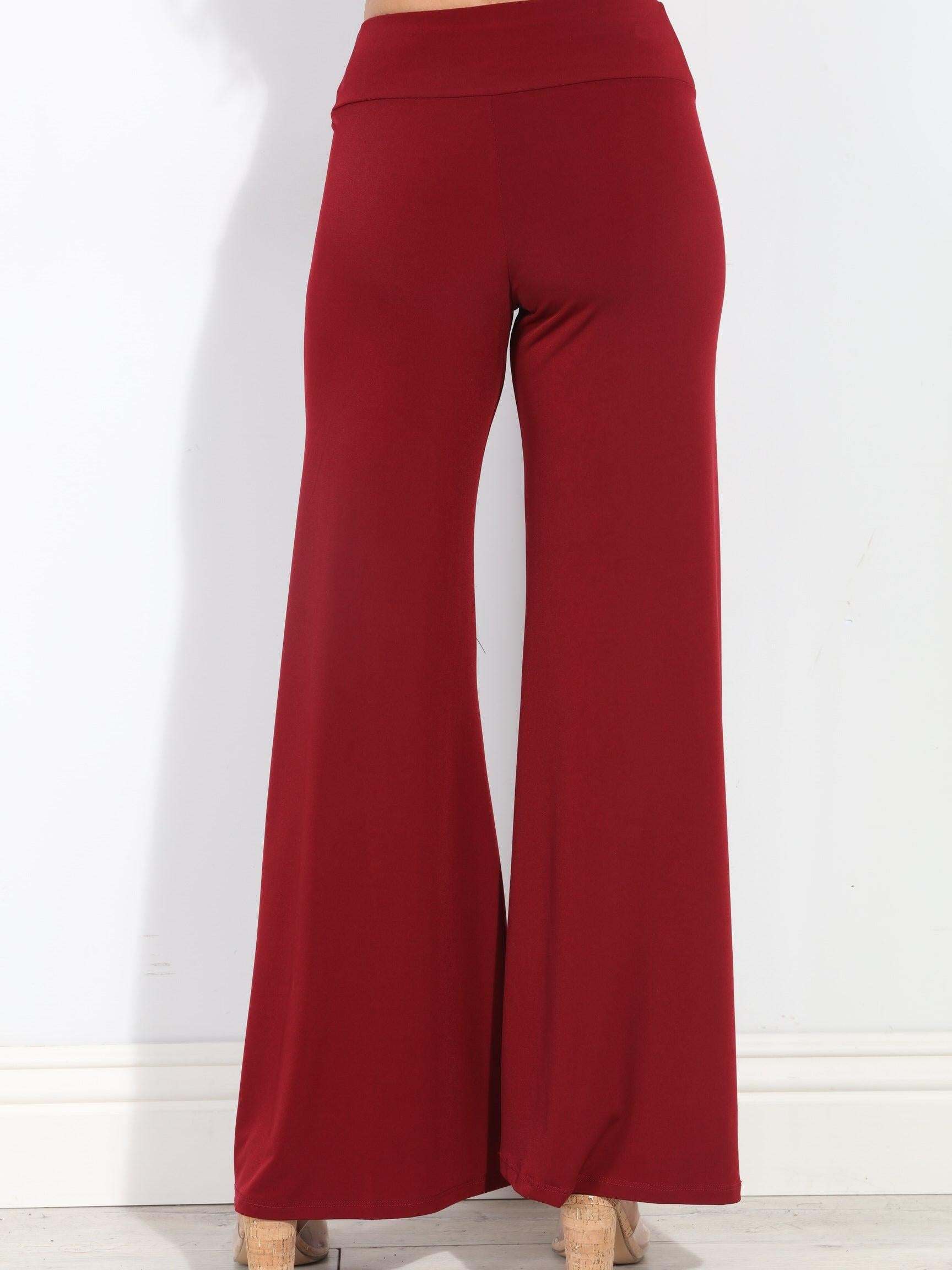 Burgundy Stretch Wide Leg Pants-BEST SELLER