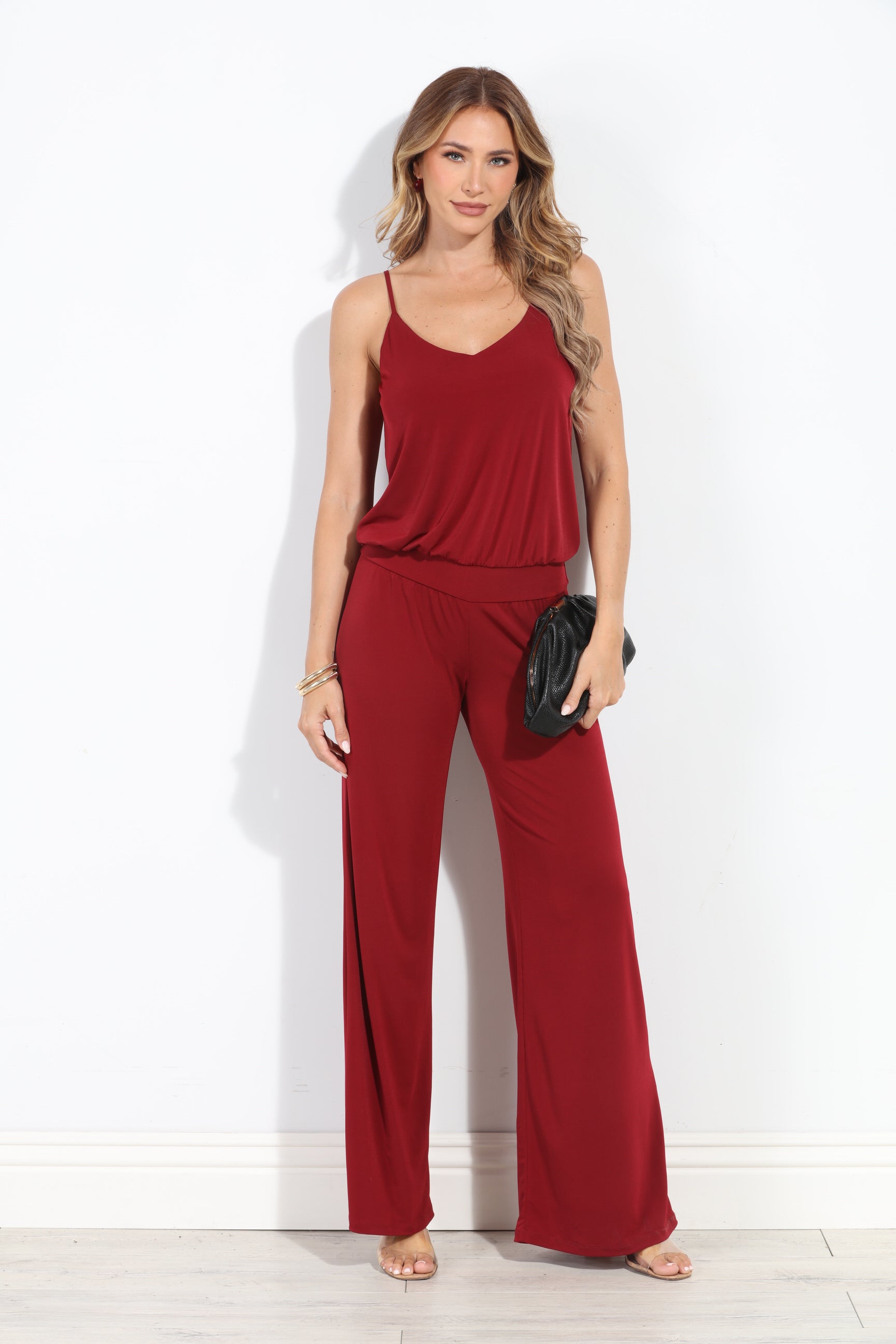 Burgundy Drop Waist Jumpsuit-BEST SELLER