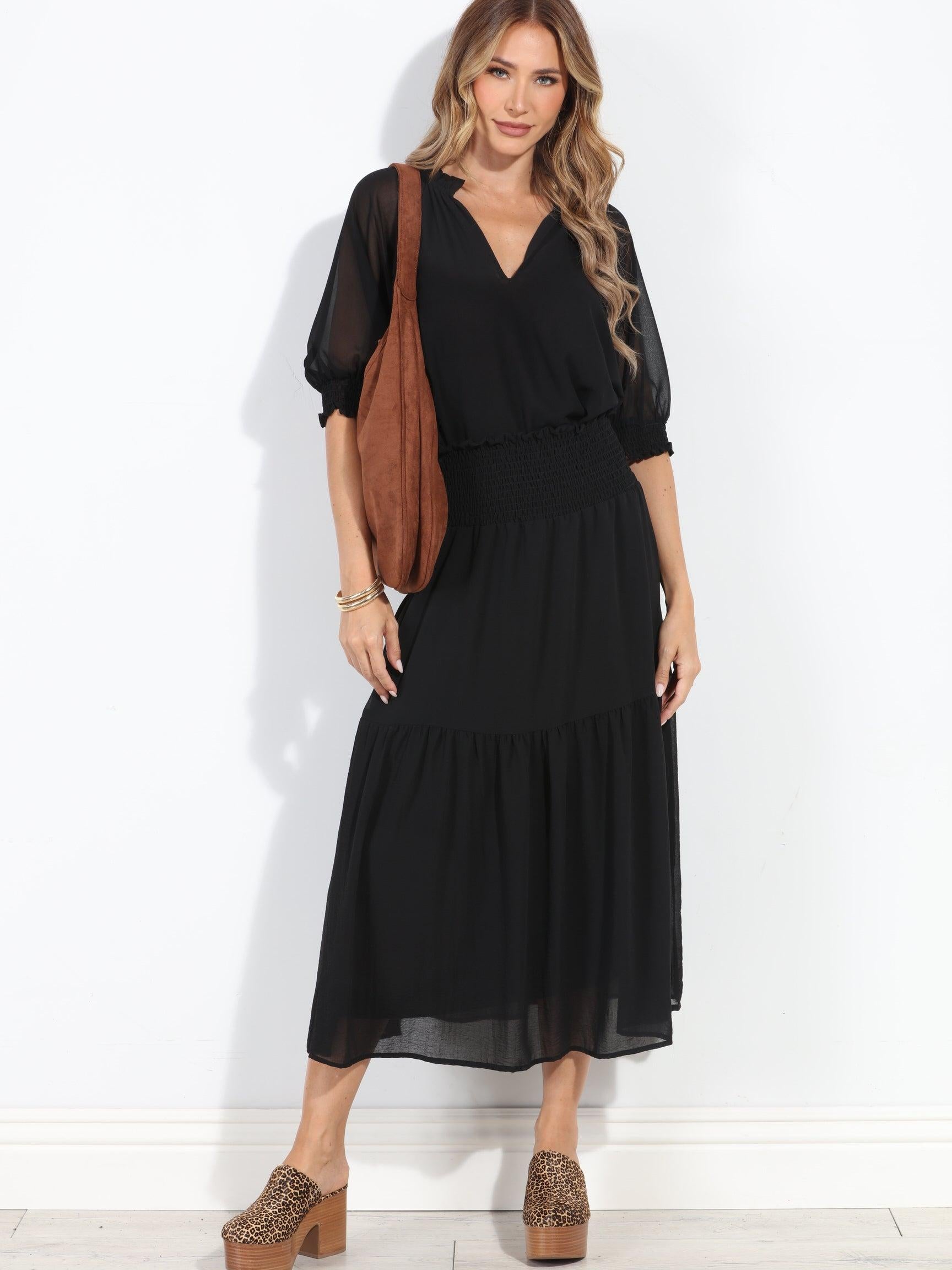 Black Split Neck Blouse-BEST SELLER