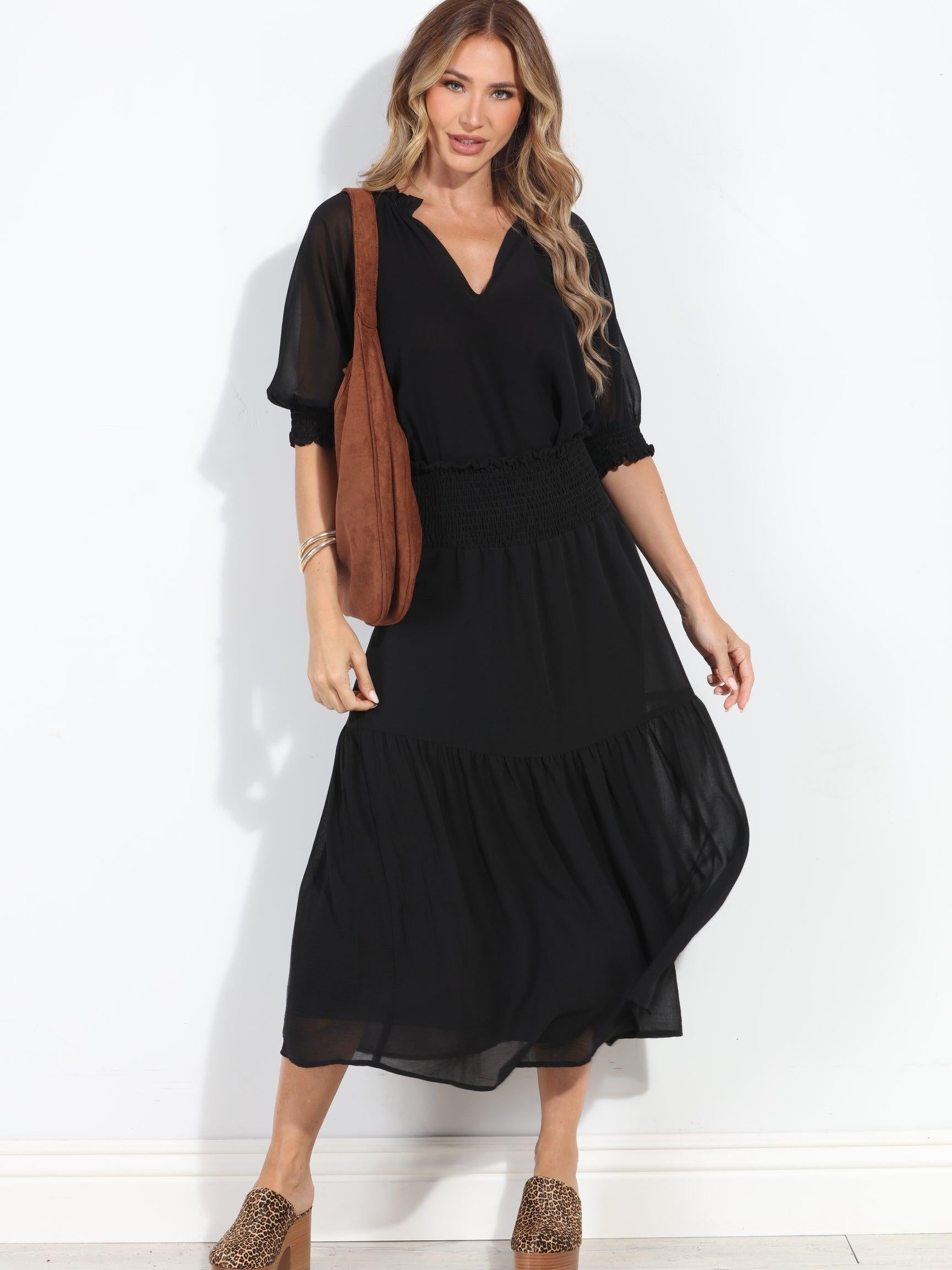 Black Chiffon Ruffle Midi Skirt-BEST SELLER